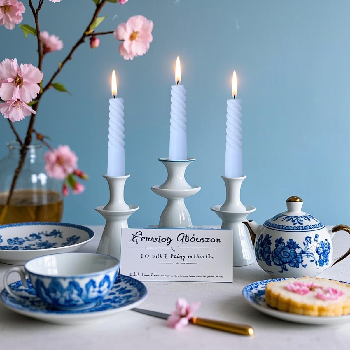 6 Pack 10 Inch Baby-Blue Spiral Taper Candles for Hanukkah and Winter Home Decoration, Unscented Dripless Twisted Candlesticks for Dinner Beach-Themed Decor Relaxation and Meditation
