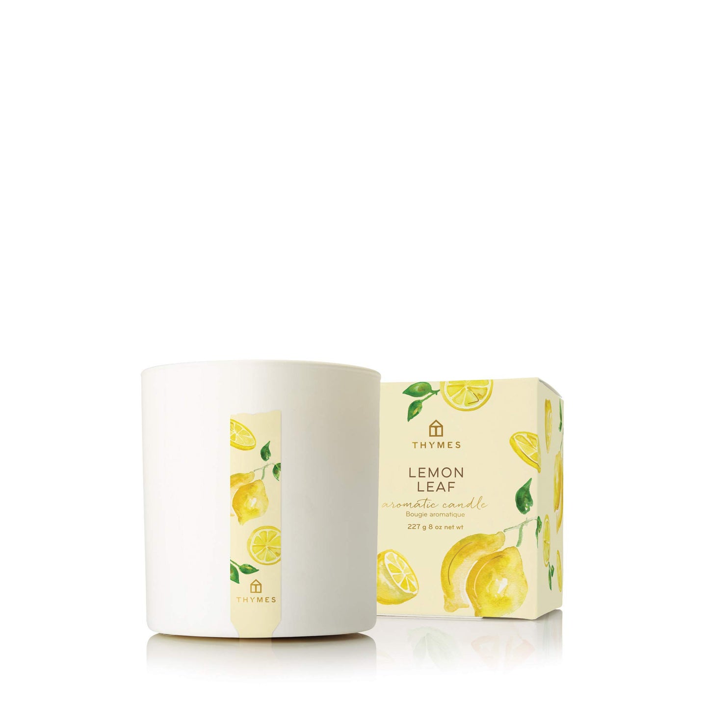 Thymes Lemon Leaf Candle - 8 Oz - Scented Candle for a Fresh Home Fragrance - Aromatherapy Candle in Glass Jar - Matte White Jar