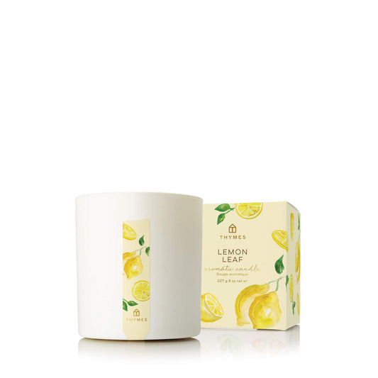 Thymes Lemon Leaf Candle - 8 Oz - Scented Candle for a Fresh Home Fragrance - Aromatherapy Candle in Glass Jar - Matte White Jar