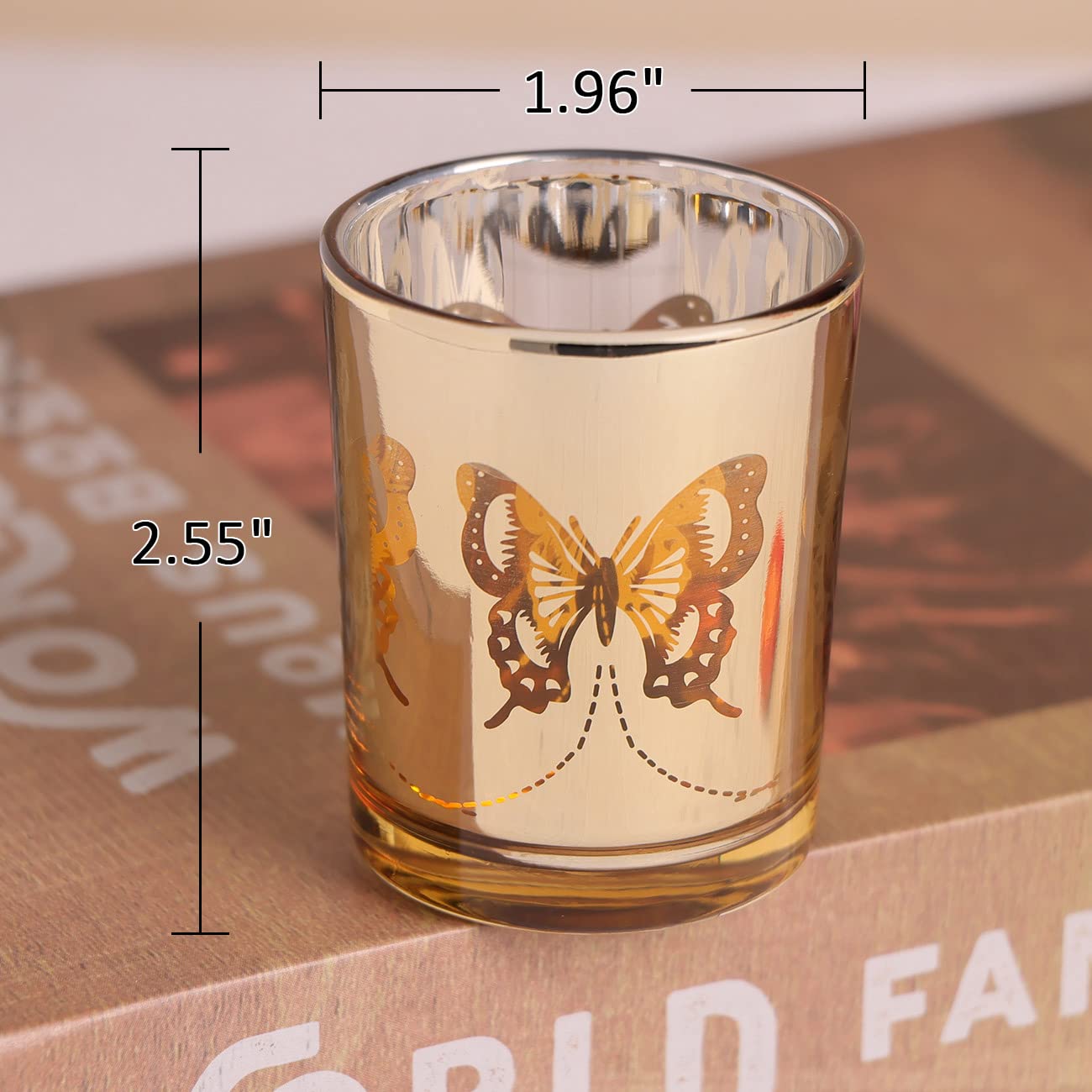 Gold Votive Candle Holders Set, 12 PCS Tea Lights Holder Decorative Bulk with Butterfly Pattern, Candle Holders for Wedding Table, Birthday, Home Decor, Party Supply