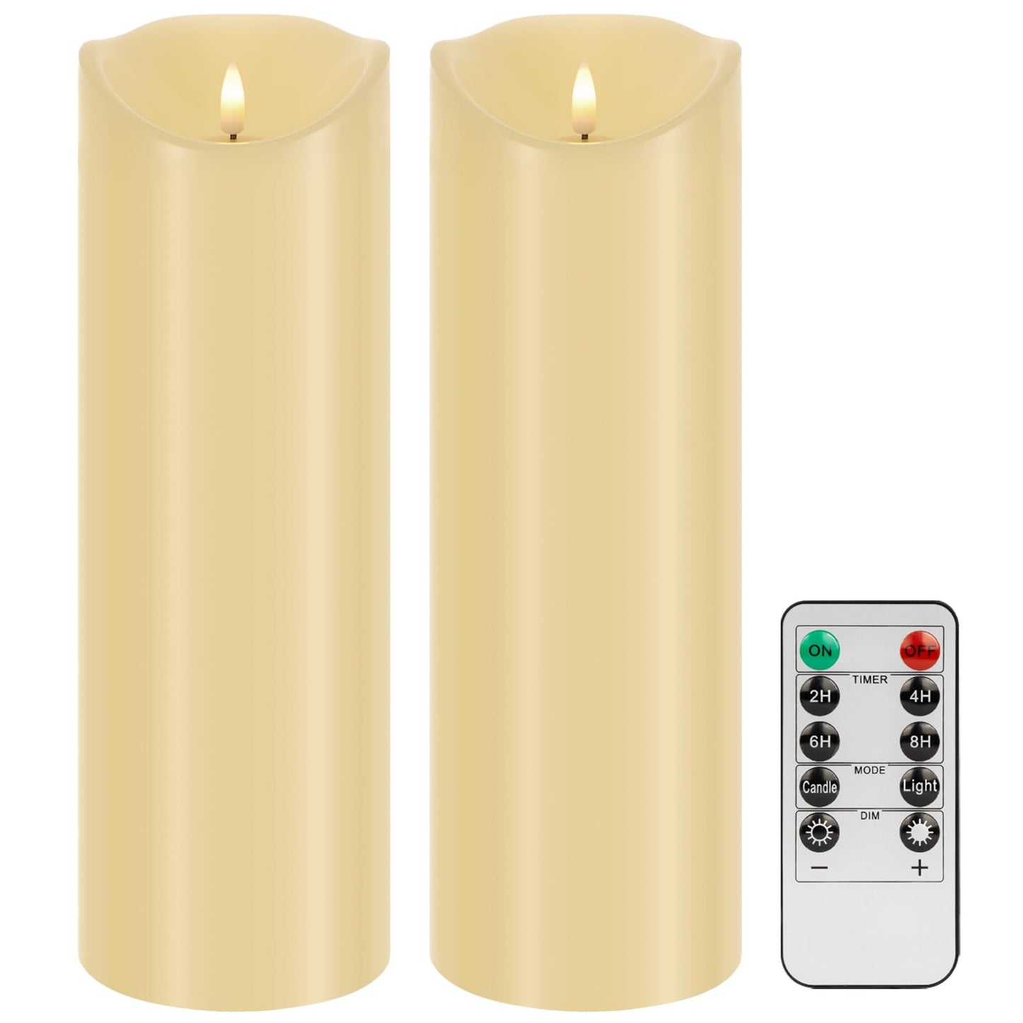 HJANDHJ Outdoor Candles with Timer, Waterproof, Large Flickering Flameless Candles with Remote, 4" x 12", Battery Operated, Long Lasting, Set of 2