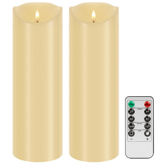 HJANDHJ Outdoor Candles with Timer, Waterproof, Large Flickering Flameless Candles with Remote, 4" x 12", Battery Operated, Long Lasting, Set of 2
