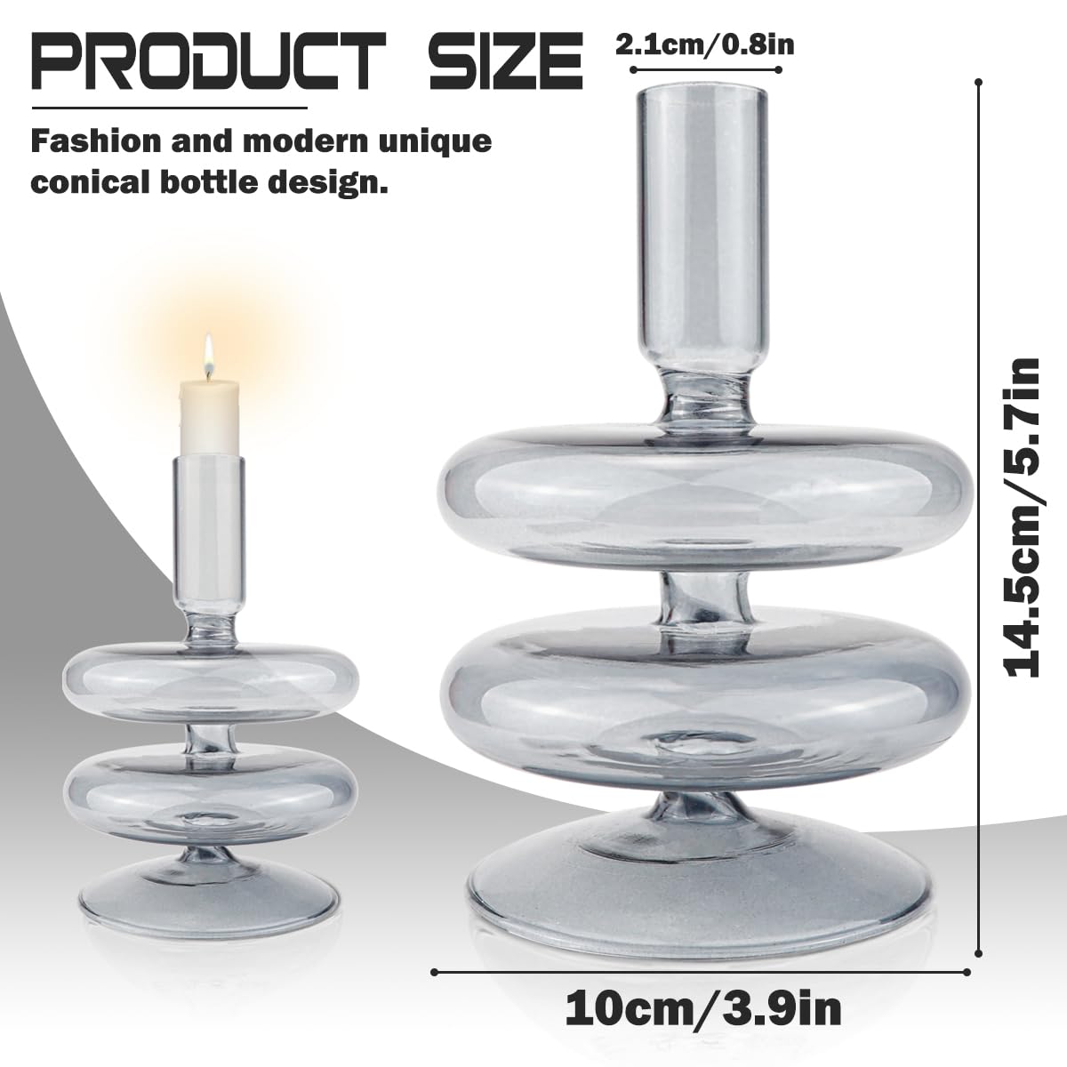 LNQ LUNIQI Clear Glass Candle Holders Glass Taper Candle Holder Decorative Glass Candlestick Holders for Dining Table Centerpieces Wedding Church （Gray）