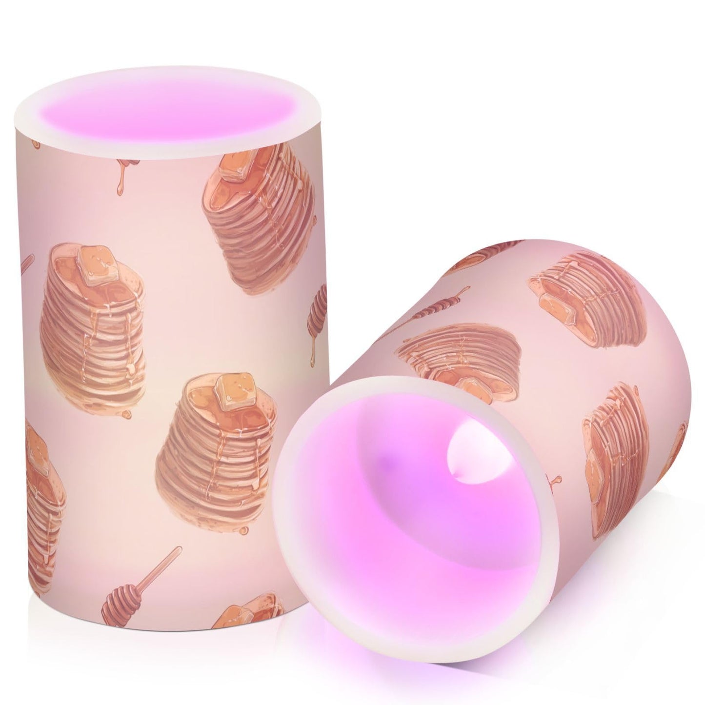 Pigsaly Flameless Candles Battery Operated Cute Cake Pancakes Honey Flickering Led Pillar Candles with Remote Control Colour Changing Warm Light Candles for Halloween Christmas Wedding