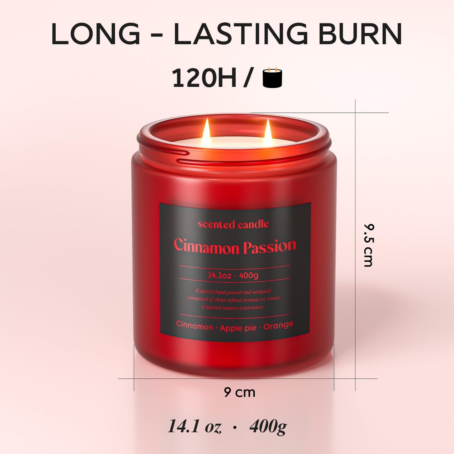 CHILLFLAME Cinnamon Candle, 14.1 oz Fall Candles for Home, 2 Wicks Blended Scents Scented Candles for Women and Men, Birthday Gifts for Women (Cinnamon+Apple Pie+Orange)