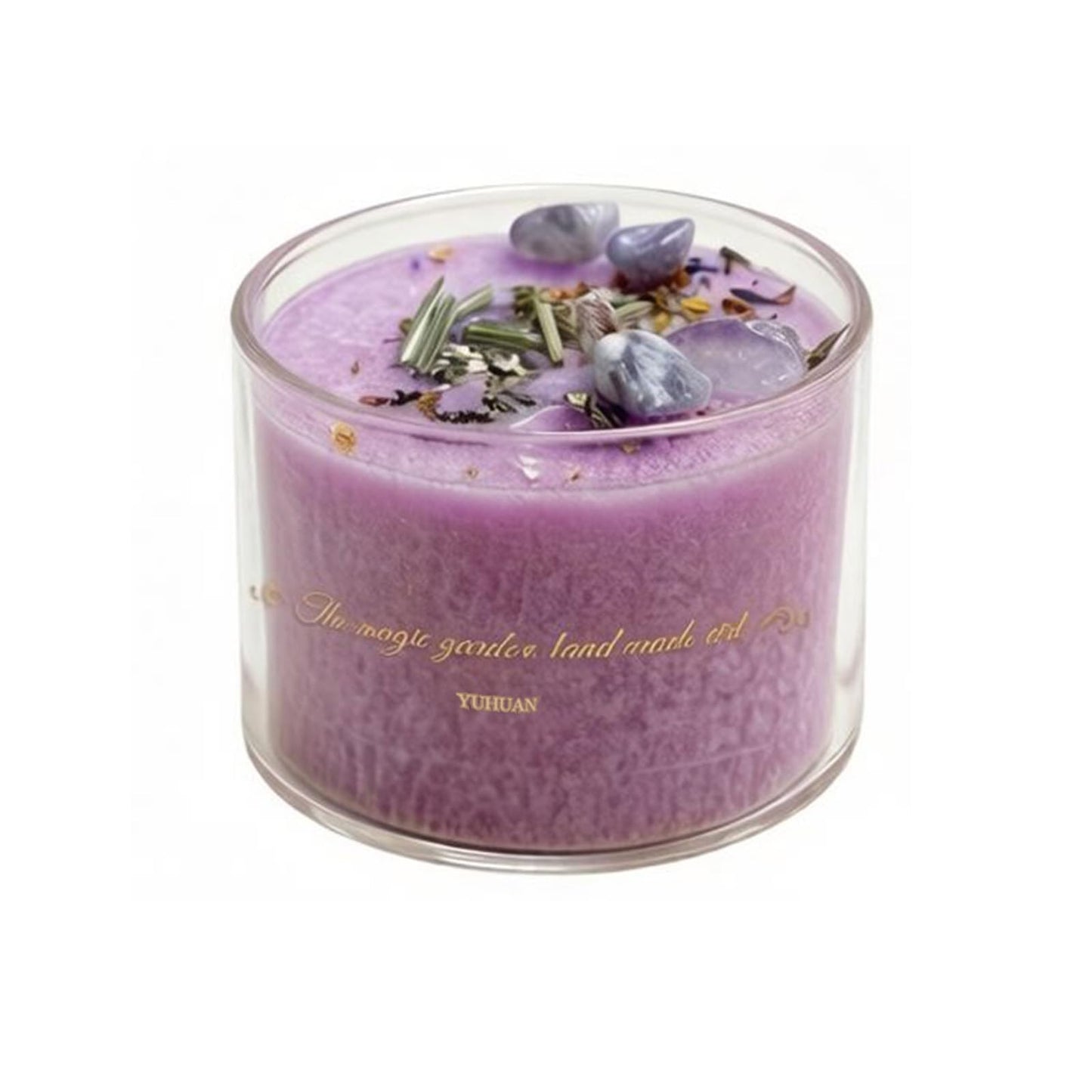 Coytlykne 4oz Crystal Candle with Dried Flower, 2.76x1.97 Inches Herbal Scent Jar Candles, Home Decoration & Heartfelt Present for Women Men (Purple)