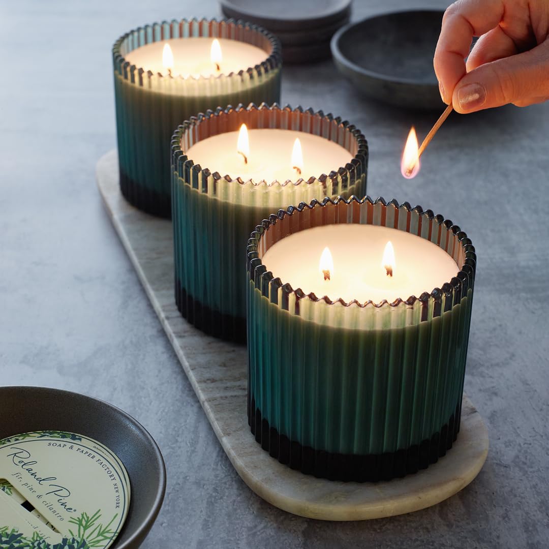 Roland Pine Two-Wick Forest Green Ribbed Glass Candle