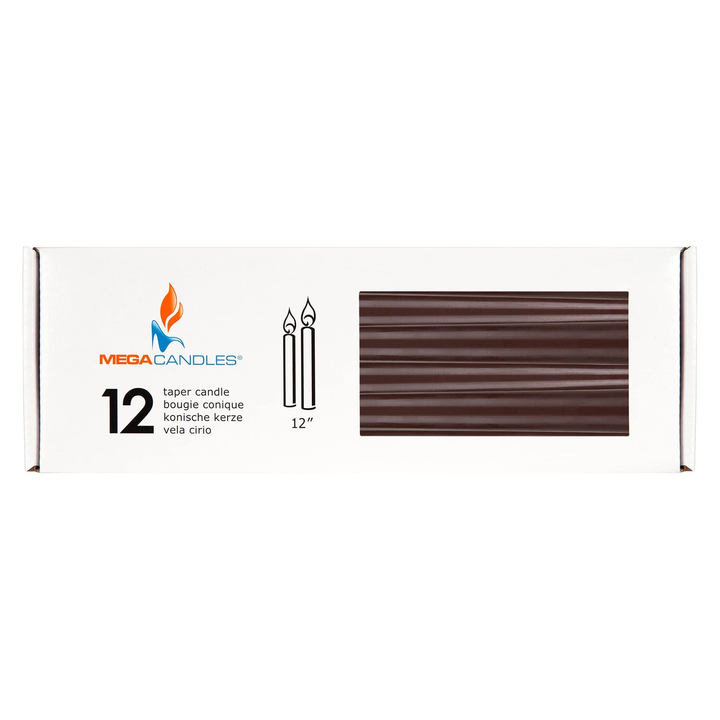 Mega Candles 12 pcs Unscented Brown Taper Candles, Hand Poured Wax Candle 12 Inch x 7/8 Inch, Home Décor, Wedding Receptions, Centerpieces, Occasions, Events, Romantic Dinners, Prayer, Holders
