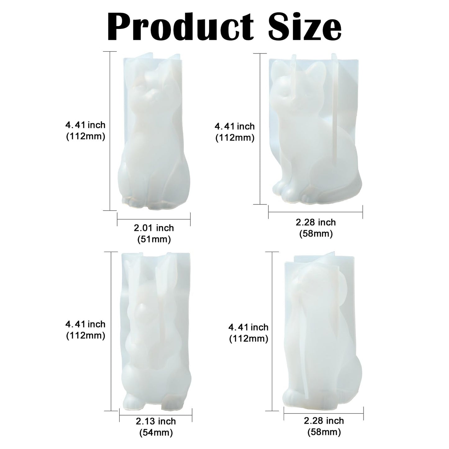 Gythara 4 pcs Cute Animal Theme Silicone Candle Mold with Base Pet Cat Dog Rabbit Cartoon Mold for DIY Party Epoxy Resin Wax Plaster Casting Soap Candy Craft Making Decoration
