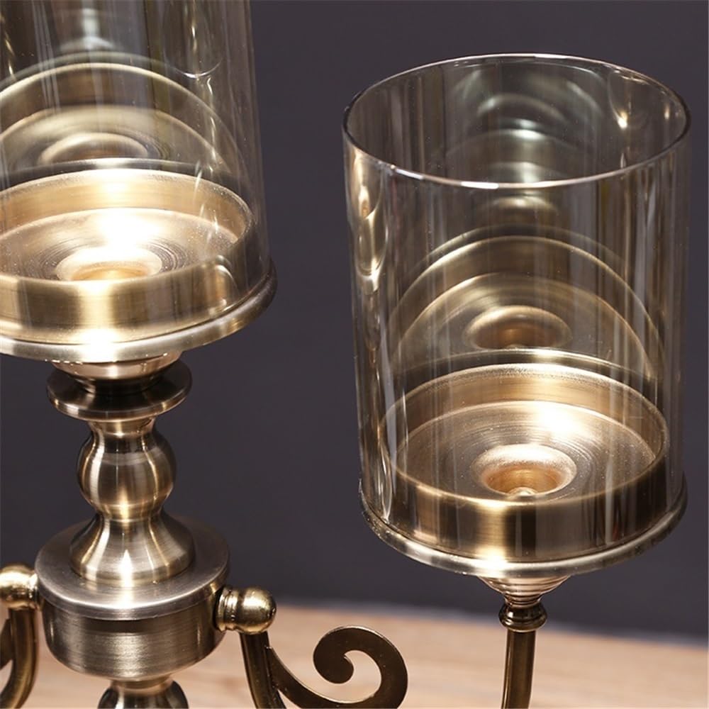 cfycfy987 Candelabra Retro Metal Glass Three-Head Candlestick Light Luxury Home Decoration Ornaments Candle Holder Candle Sticks Holder(Small)