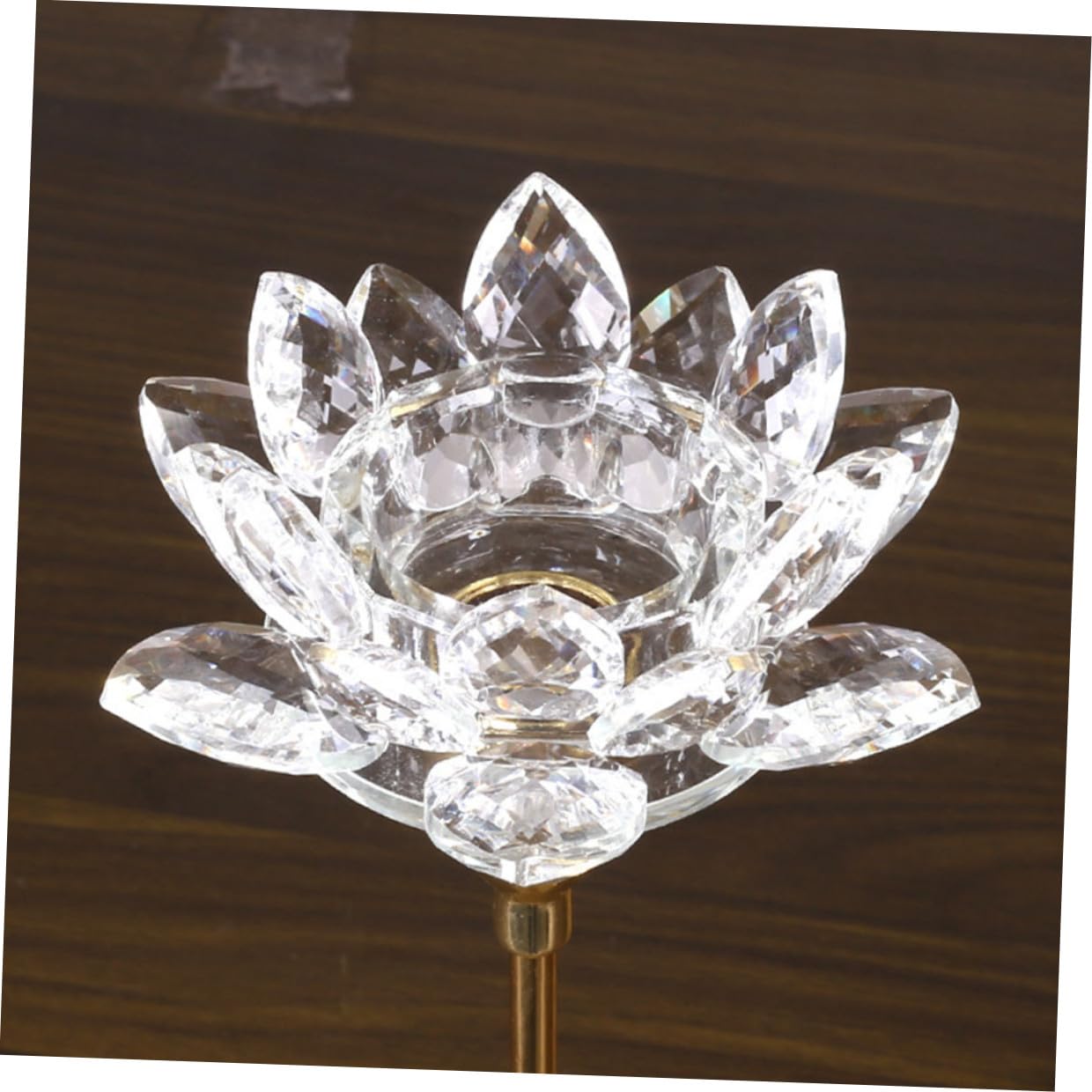 HOMSFOU Crystal Lotus Metal Candlestick Holder Small Modern Simple Wedding Candle Stand for Candlelight Dinner Table Decoration