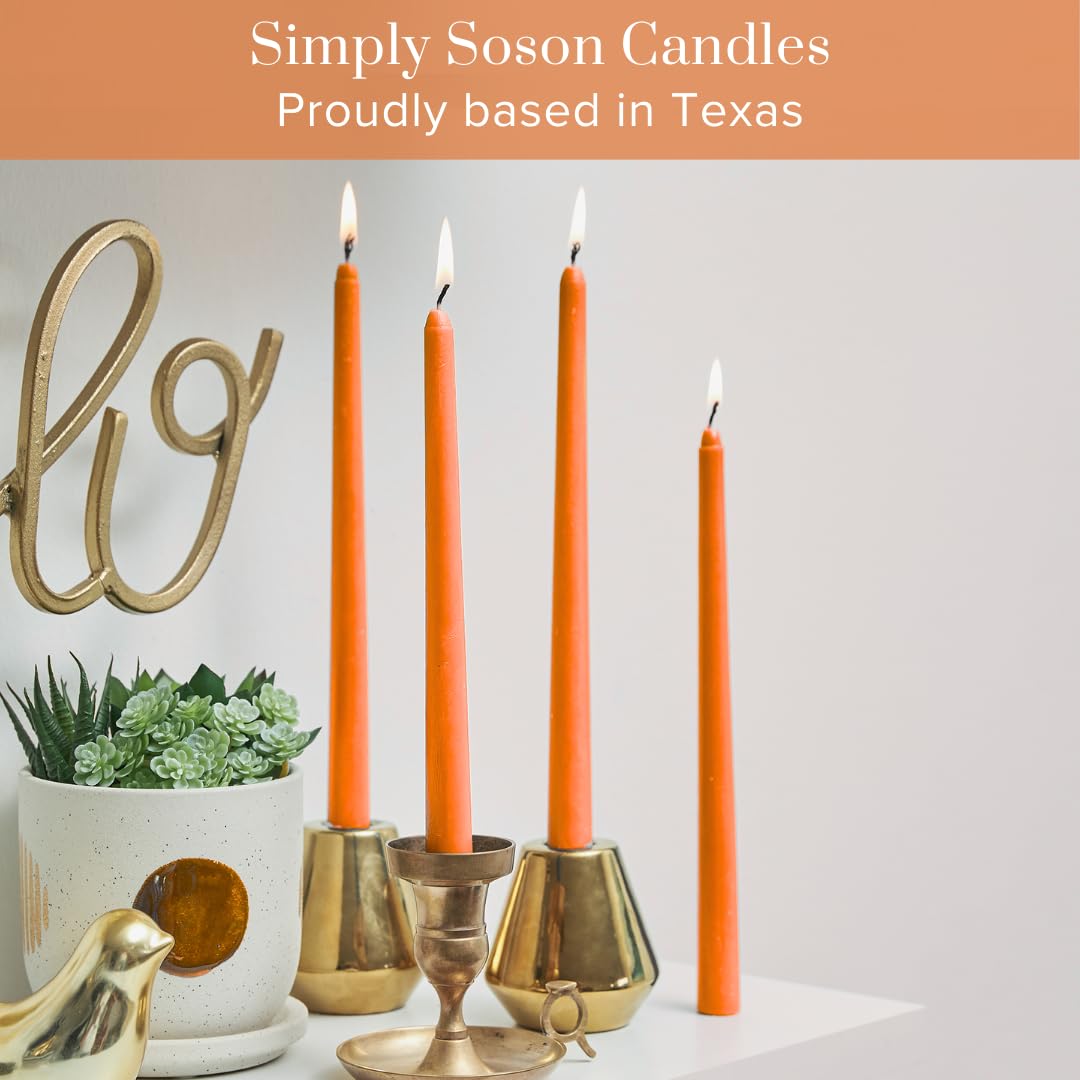 Simply Soson Orange Taper Candles 10 inch Dripless, Set of 4, Perfect for Dinner, Wedding, Party or Christmas