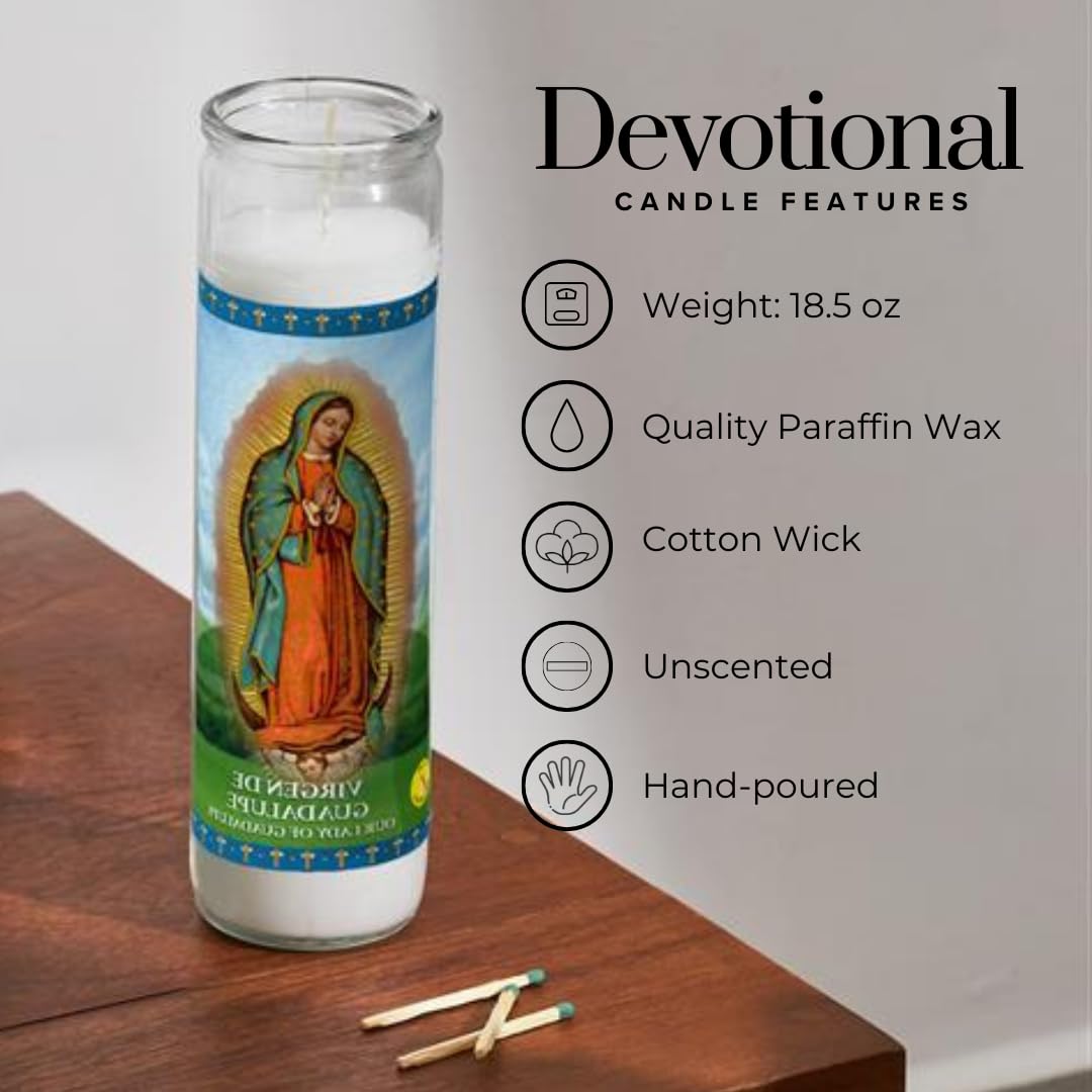 Simply Soson Lady of Guadalupe Prayer Candle, 3 Pack, Great for Sanctuary Vigils and Prayers, Unscented Glass Candle Set, Jar Candles, Devotional Spiritual Religious Church Cemeteries
