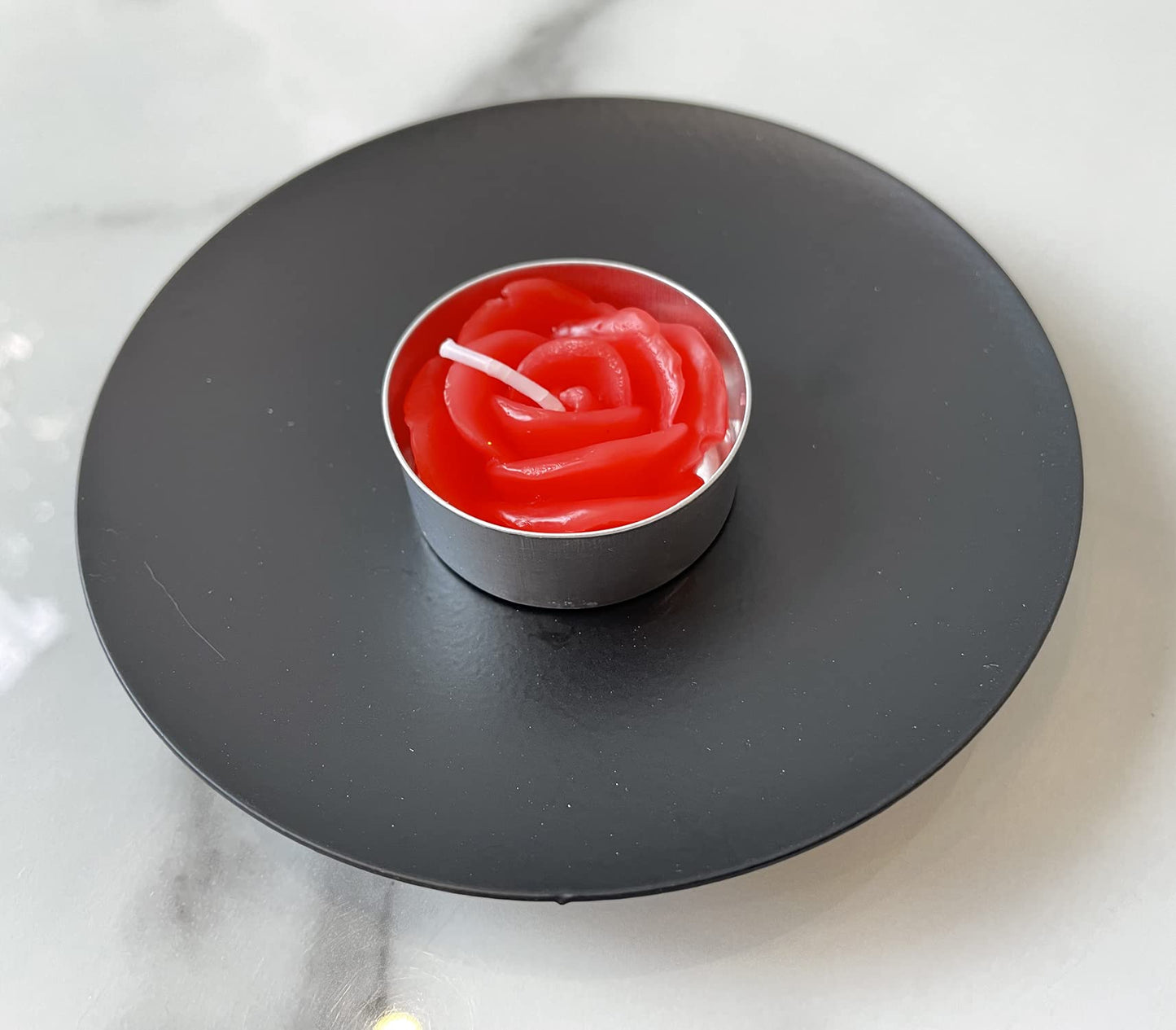 Rose Tealight Candles,12 Pieces Handmade Delicate Flower Candles with 100PCS Silk Rose Petals,Mini Candle Discs for Weddings,Anniversaries, Birthdays,Home Decoration,Spa,Relaxation (Red)