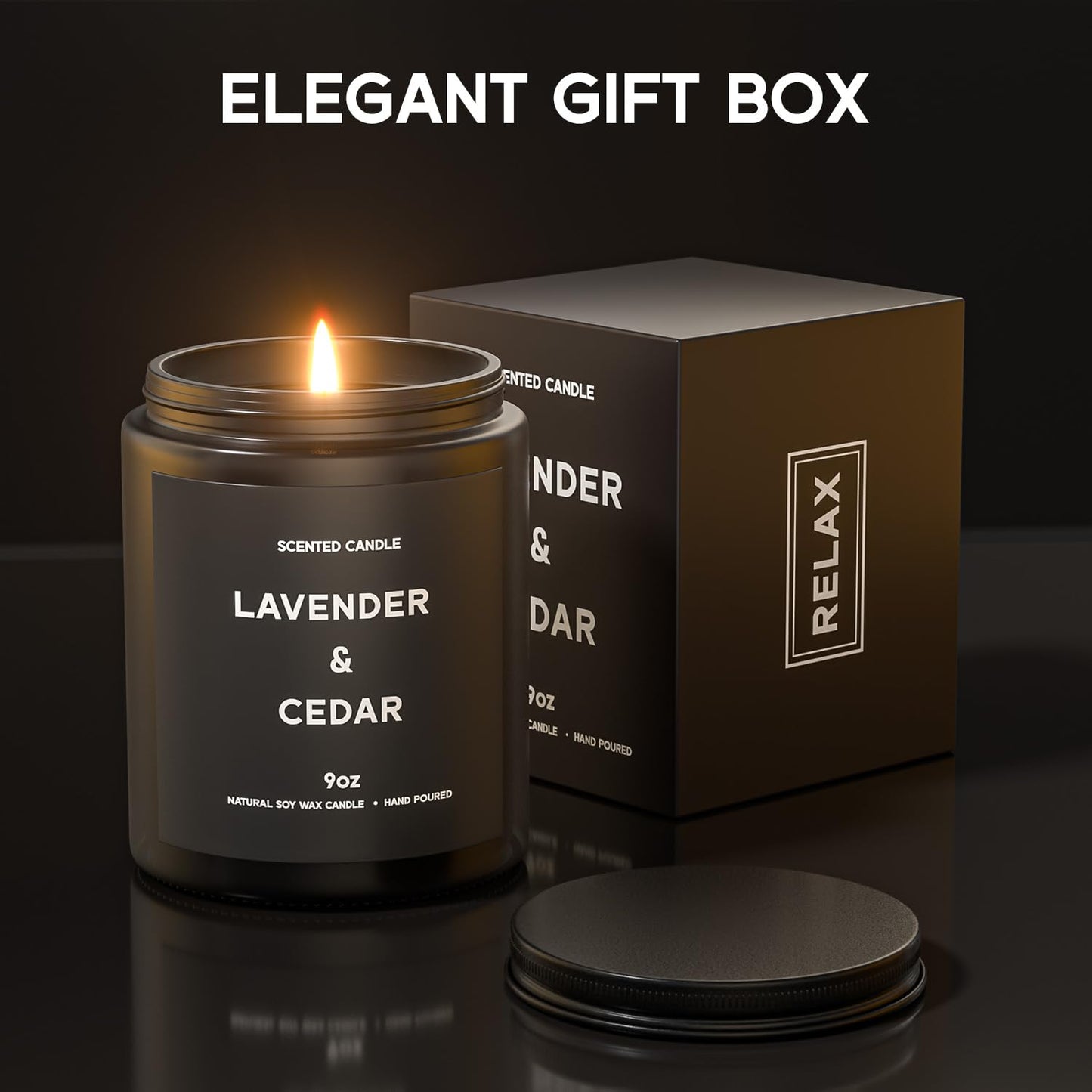 VEGISHINE Lavender＆Cedar Candle, 9oz Scented Candle for Men, Scented Candles for Home, Soy Candle Gifts for Men, Personalized Blessing Minimalist Men's Scented Candle