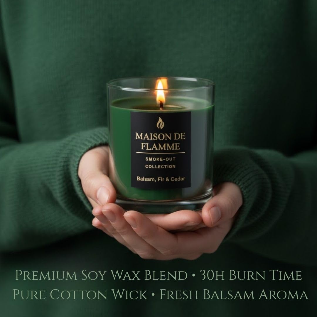 Smoke Odor Eliminating Candle – Balsam Fir & Cedar Soy Wax Candle for Kitchen, Apartment & Home Smells, Long Lasting Odor Neutralizing Scented Candle, 150g / 5.3 oz – Maison De Flamme