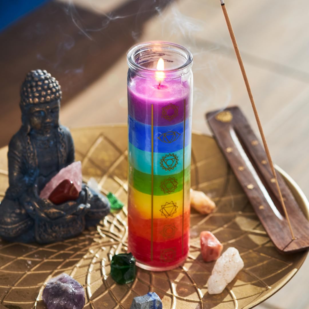 Simply Soson 2x8 inch 7 Chakra Candle in Glass Jar - Unscented, Promotes Positive Energy, Meditation & Relaxation