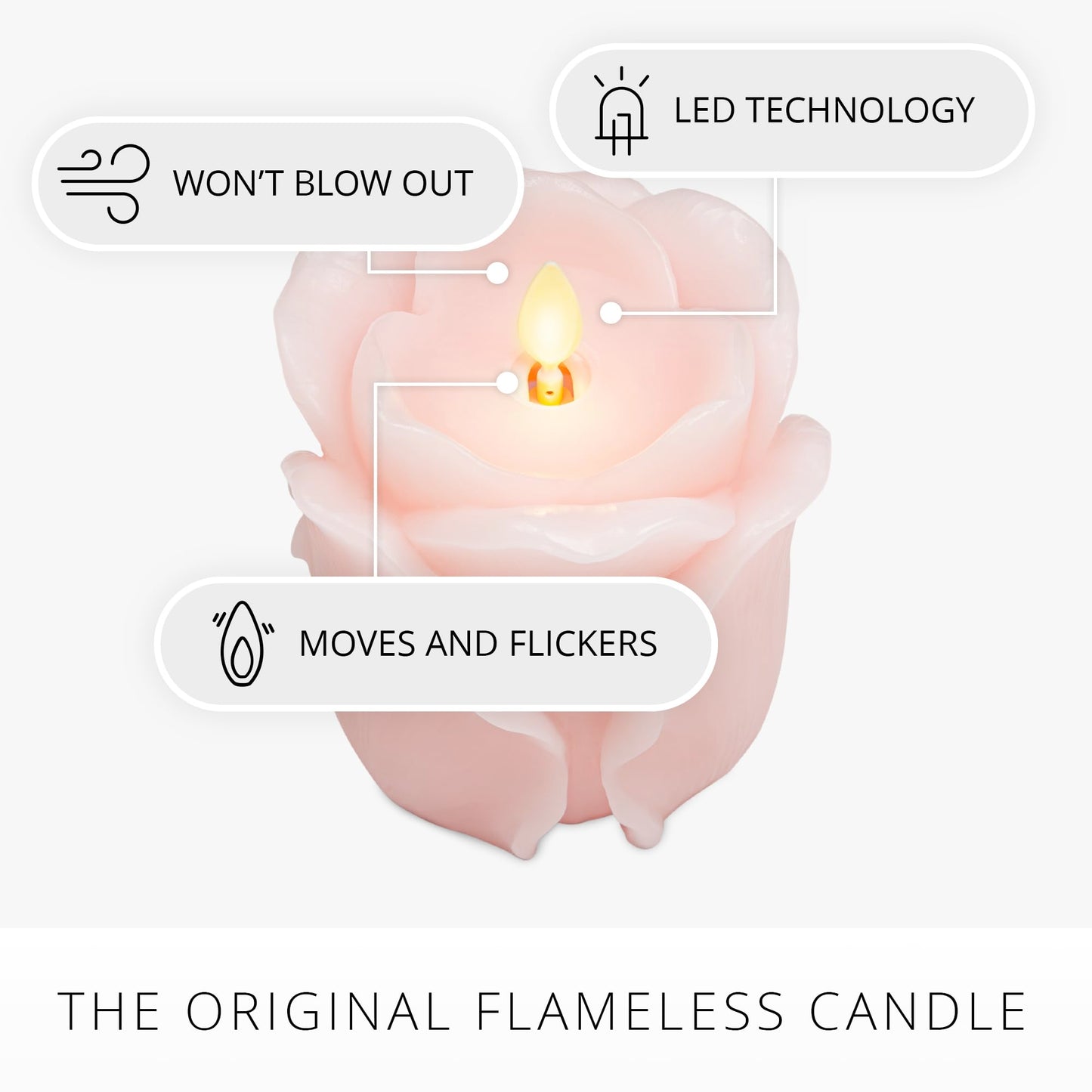 Luminara Crystal Rose Flameless Candle - 3.6" x 4.3" Rosebud Pillar - Real Flame Technology w/Flickering LED Light - Perfect for Mother's Day