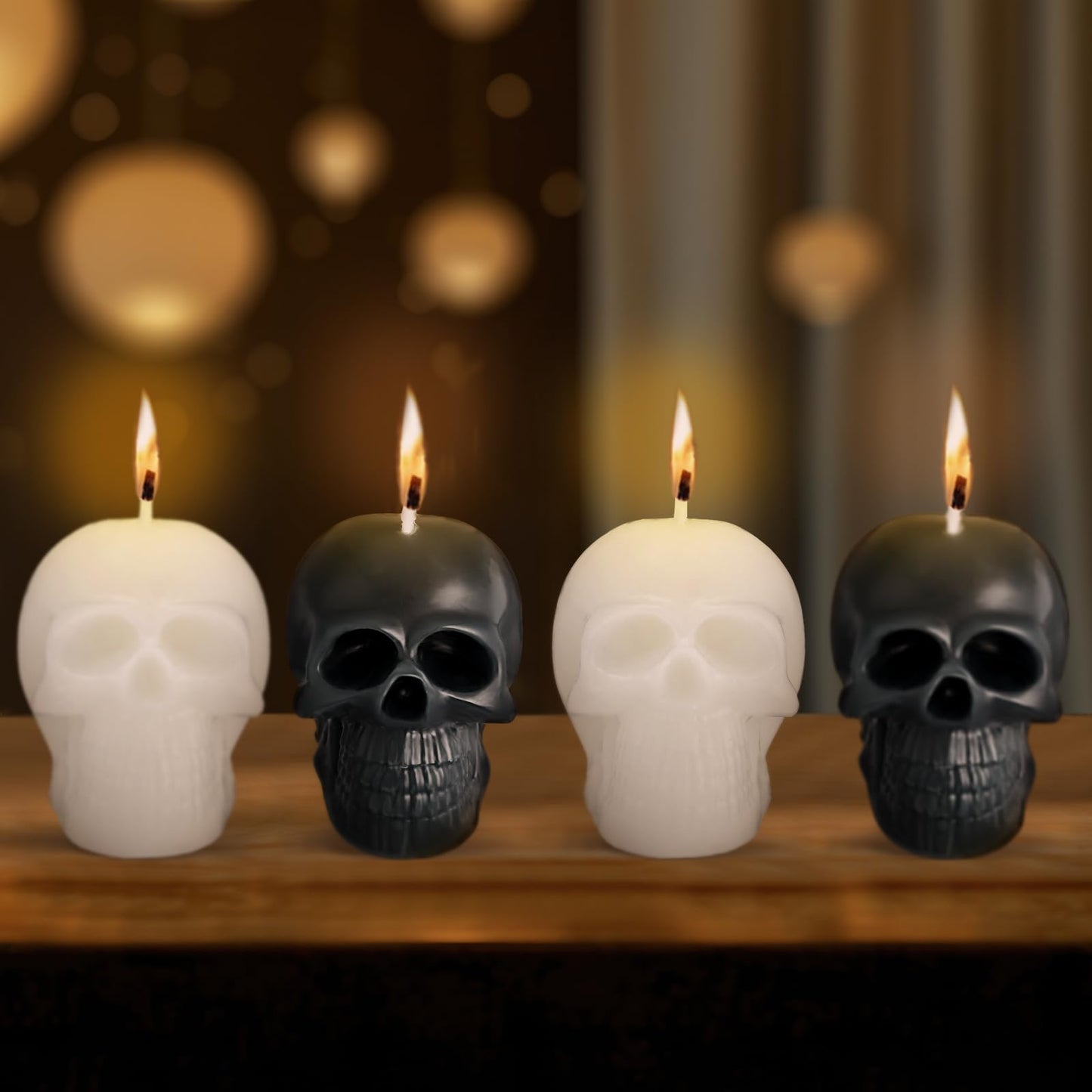 Nuanchu 8 Pcs Goth Skull Candles Set Black White Gothic Candles Vegetable Wax Candlestick Goth Home Decor for Halloween Xmas Haunted House Decoration