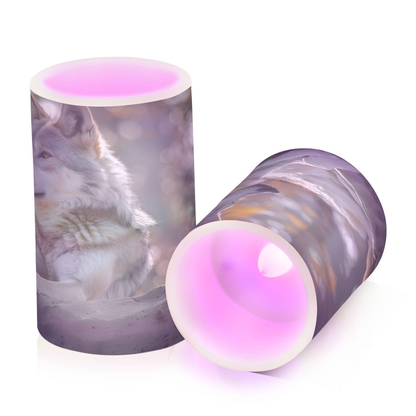 ALAZA Lovely Wolf Real Flickering Flameless Candles Battery Operated with Remote Timer,Tea Light Candles LED Pillar Votive Candles Set of 2 for Outdoor