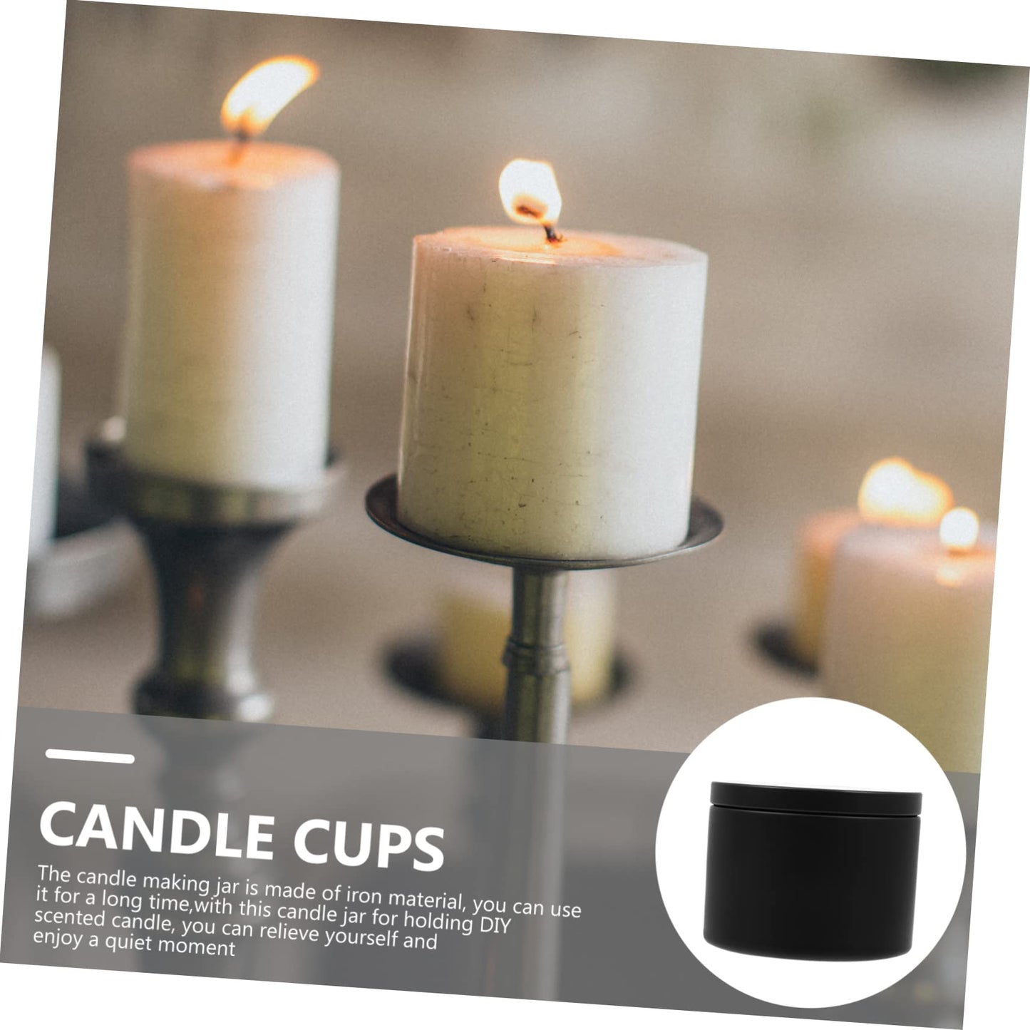 COHEALI 3pcs Empty Iron Candle Jars Metal Containers for DIY Candle Making Elegant Design for Home Weddings Parties Black Tinplate Holders