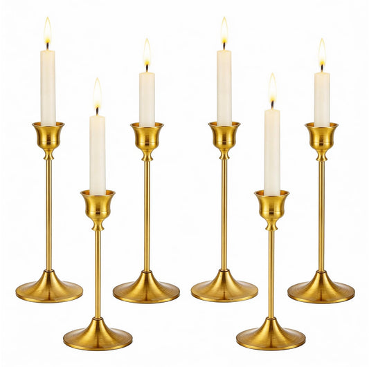 6 Pcs Gold Candlestick Holders Set, Heavy Duty Metal Taper Candle Holders for Table Centerpiece, Wedding Decor, Fireplace Mantel, Modern Vintage Candle Stick Holders for Home Dining Party
