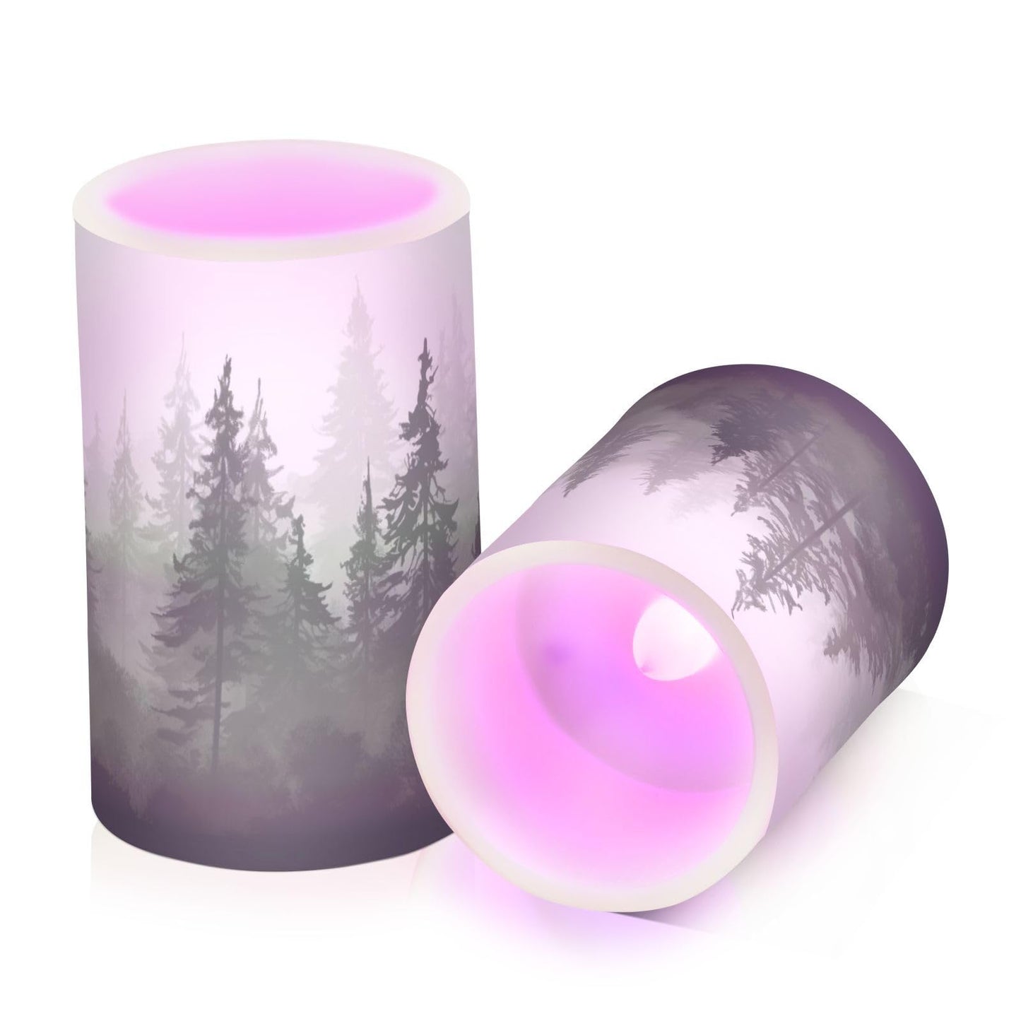 GUIJI Pine Trees Flameless Candles with Remote - Set of 2 Battery Operated Pillar Candles for Home Decoration, Christmas, Party