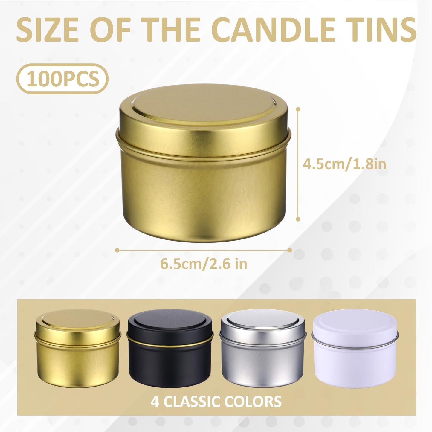 Moxweyeni 100 Pcs 4oz Candle Tins with Lids DIY Metal Wax Container Tins Bulk Empty Round Containers for Candle Making, Salves Candy Favors, Spices, Crafts, Christmas Gifts (4 Colors)