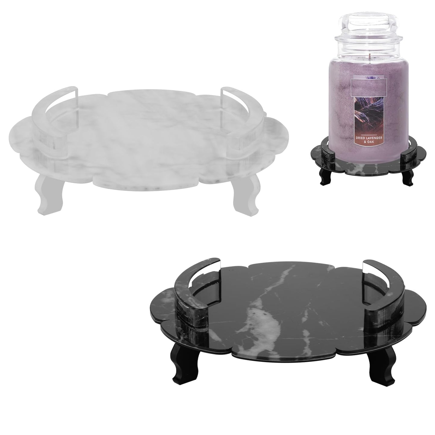 Beautyflier Marble Acrylic Candle Plate, Pedestal Stand for Yankee Candle Classic 22oz Jar, Holder Only (Black+White)