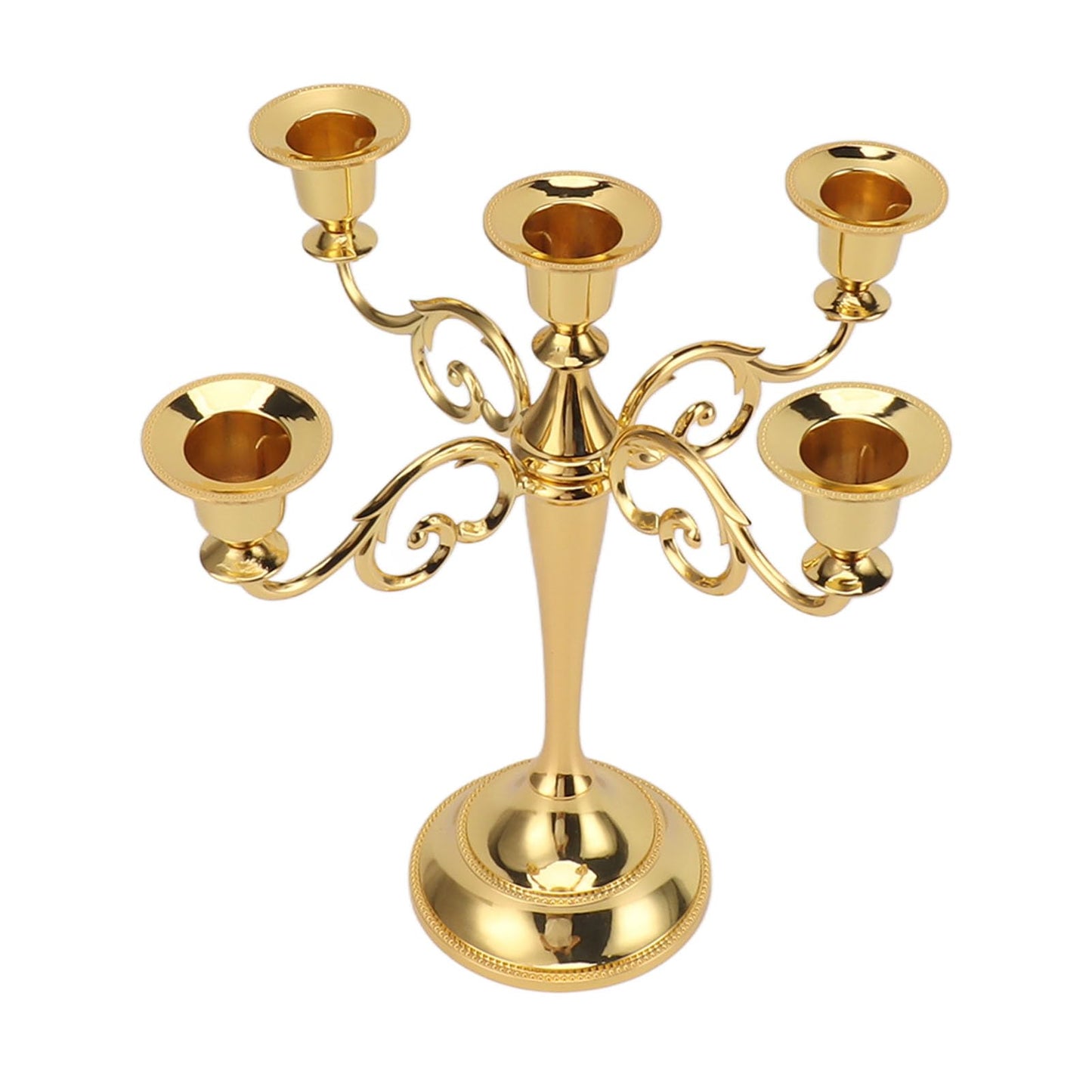 5 Arm Candlestick Holder, Iron Retro Decorative Candle Holder, Golden Metal Centerpiece for Home Church Dining Table, Sturdy Elegant 5 Arm Candle Holder with Fine (Gold)