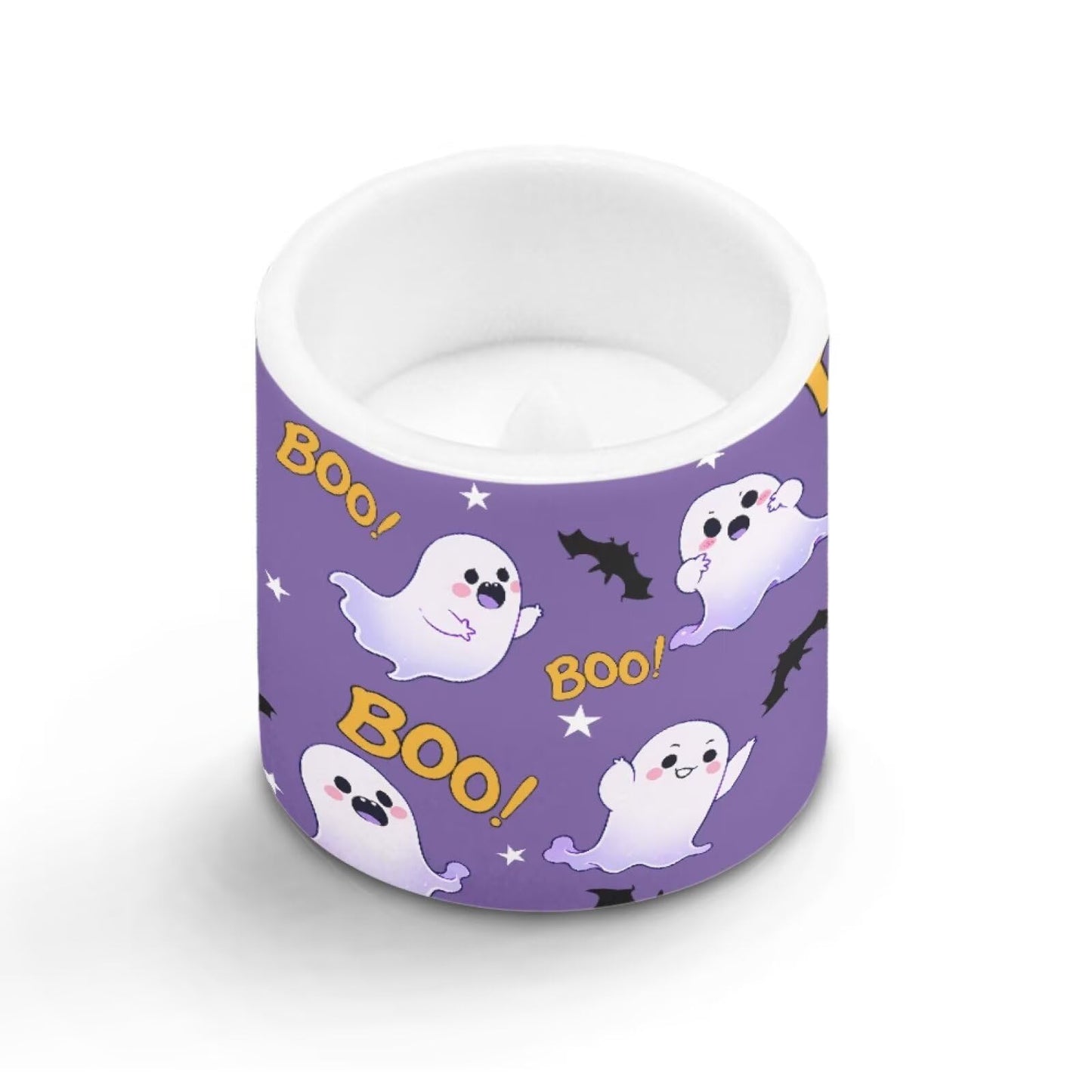 Merkmak Halloween Ghost Bat Print Battery Operated Flameless Candles with Remote and Timer Flameless LED Pillar Candles for Banquet Party Home Decorations 4 Pack Tea Lights Bulk
