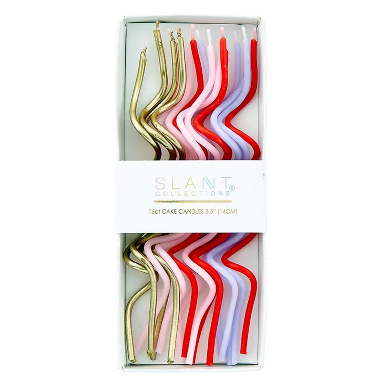 Slant Collections 16-Count Birthday Candles Colorful Cake Candle Pack, 5.5" Tall, Mod Party Spiral