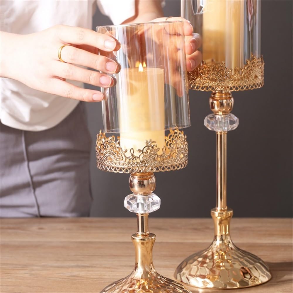 YUHUAWF Candle Holderss Golden Metal Glass Candlestick Home Dining Table Decoration Ornament Candle Holder Decorative Candlestick(Medium)