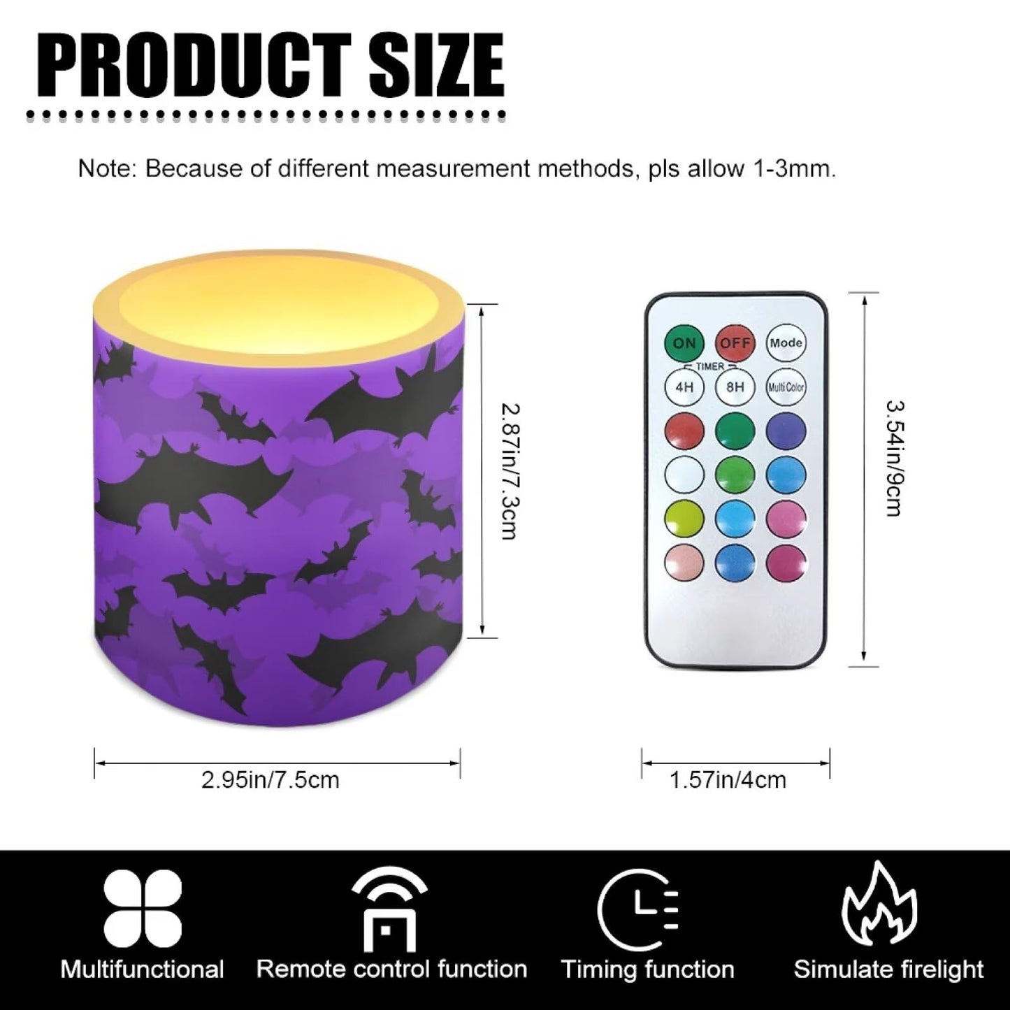 Merkmak Flameless Candles with 18-Key Remote, Halloween Black Bat Battery Operated Candles with Timer 4 Pack Flameless Pillar Tea Lights for Party Banquet Home Decorations