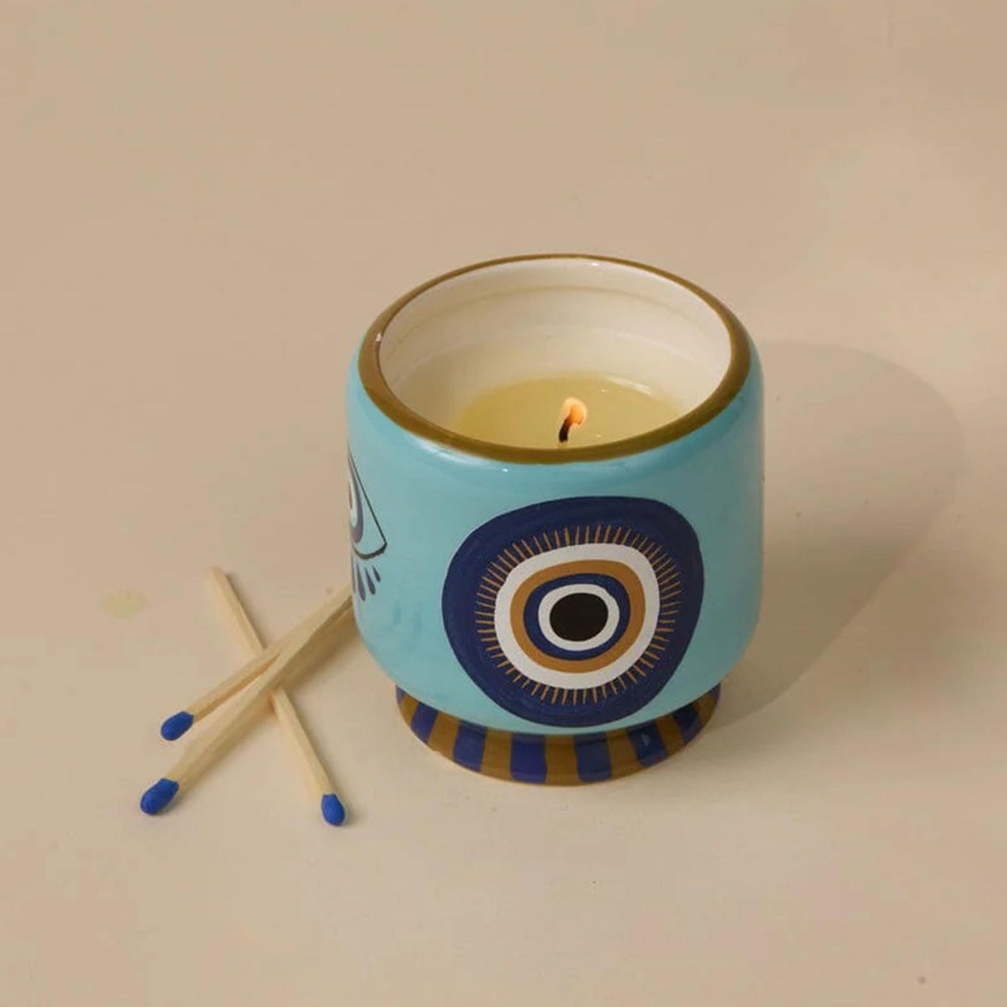Paddywax Scented Candles Dopo Hand-Painted Ceramic Luxury Artisan Candle, 8-Ounce, Eye - Incense & Smoke