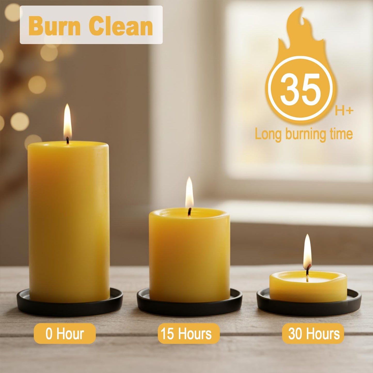 6 Pack Beeswax Pillar Candles for Home, Pure Natural Beeswax Candles Emergency Candle for Home, 210 Hours Organic Unscented Bees Wax Pillar Candle for Prayer, Dripless & Smokeless (2x4in)