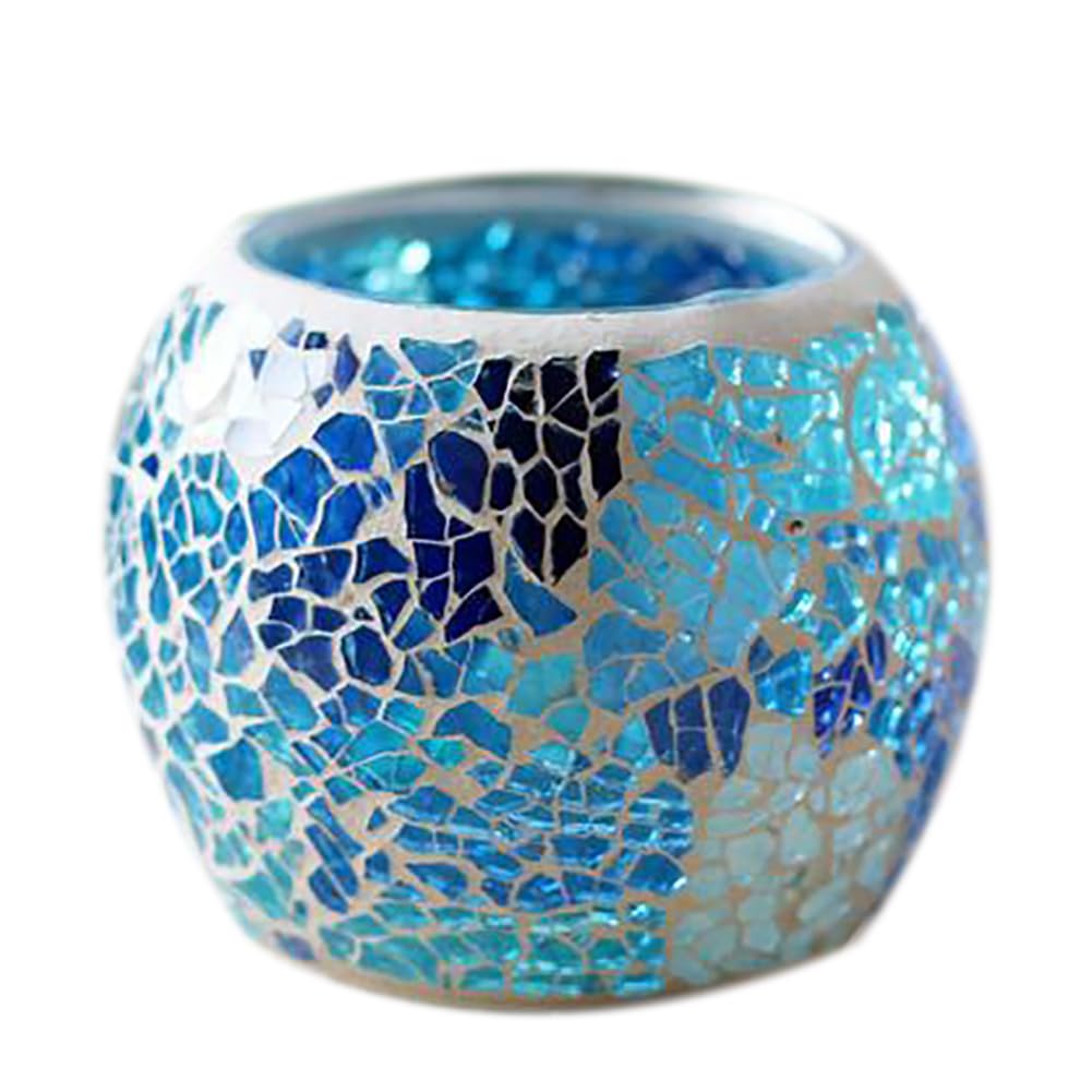 Mosaic Glass Votive Candle Holder, Handmade Tea Light Holder Romantic Candlestick for Vase Pen Holder Romantic Valentine Centerpiece Candle Holder Wedding Party Table Decorations (Blue)