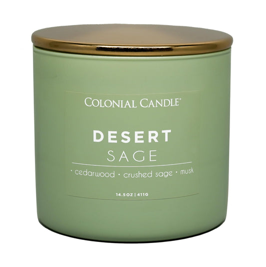 Colonial Candle Desert Sage Scented Jar Candle, Pop of Color Collection, 3 Wick, 14.5 oz - Up to 60 Hours Burn