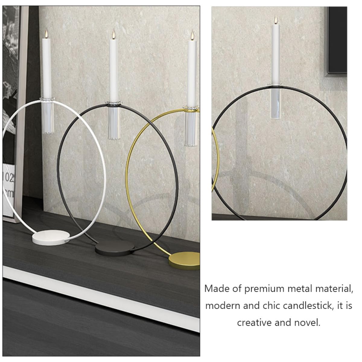 HYTROVE Decorative Metal Candleholder Black Round Base 9x28x29cm Lightweight Candlestick Ornament for Home Décor and Table Centerpiece
