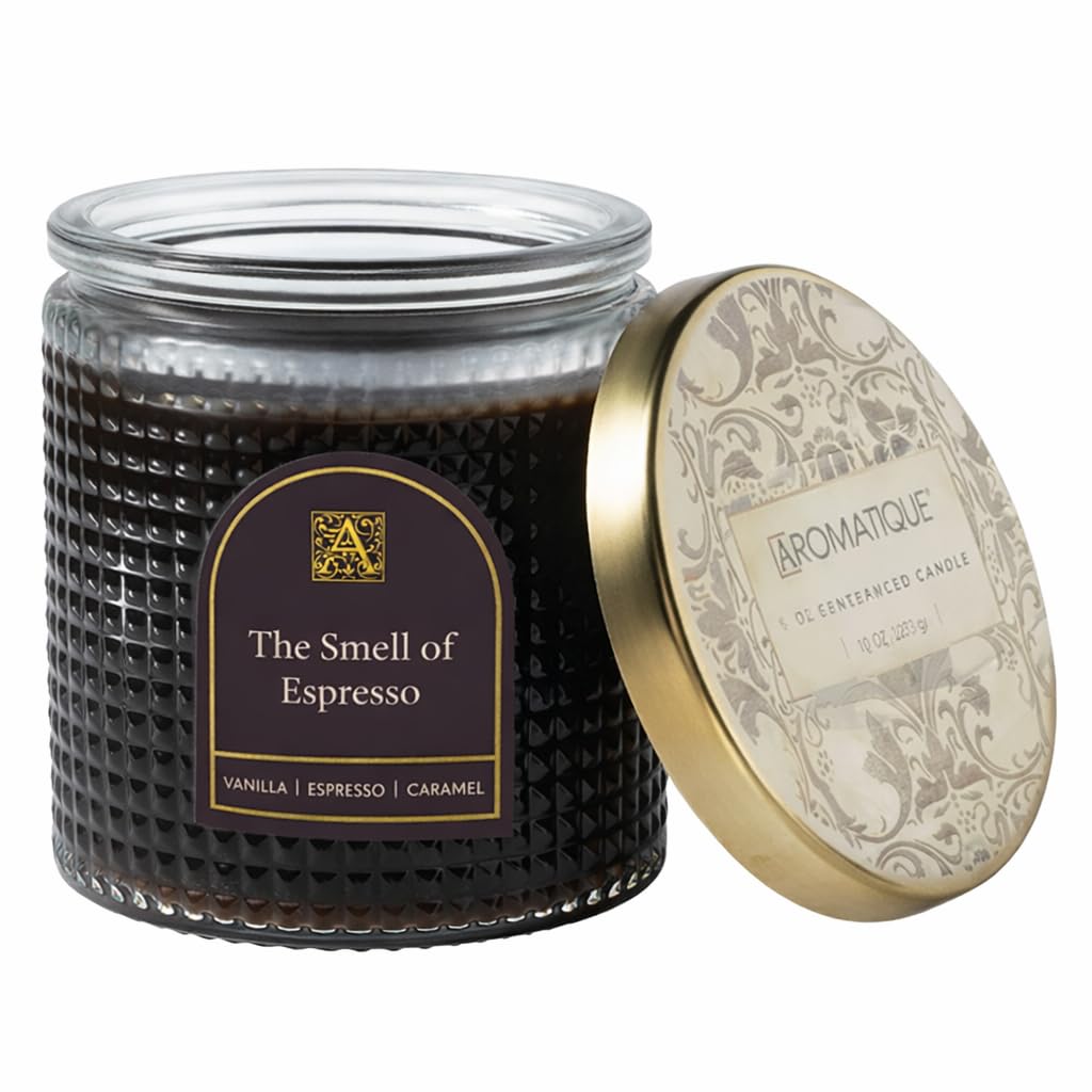 Aromatique, Smell of Espresso, Textured, Elegant Candle with Metal Lid, Home Fragrance for Relaxing Atmosphere, 6 oz, Mother's Day Gifts, Bridal Showers, Anniversaries, Holiday Gifts.