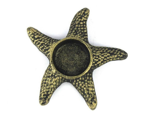 Hampton Nautical Cast Iron Starfish Decorative Tea Light Holder, 4.5", Antique Gold