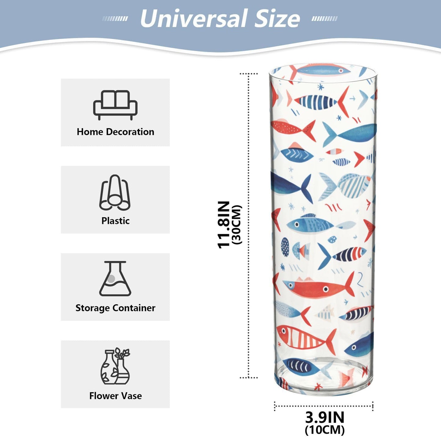 Fish Pattern Flower Vase Bud Vase Home Decor for Dining Table Office Bedroom Living Room