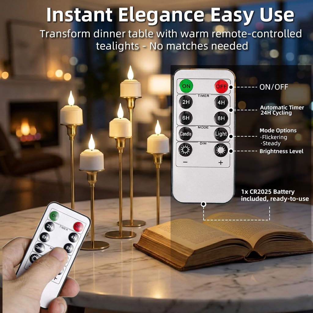 Rechargeable Tea Lights Flameless Candles with Remote Timer & Charging Base, LED Tealight Candles Battery Operated USB Candles for Fall Wedding Christmas Halloween Table Centerpiece Reception, 6-Pack