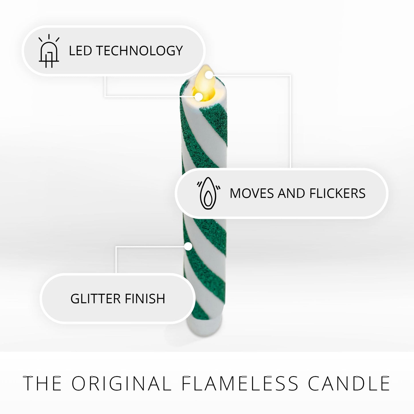 Luminara - Flameless Battery Operated Taper Candle - Candy Cane Green- Pack of 2-1x9.75 - LED Flickering Flame- Realistic Safe for Home Kids and Pets