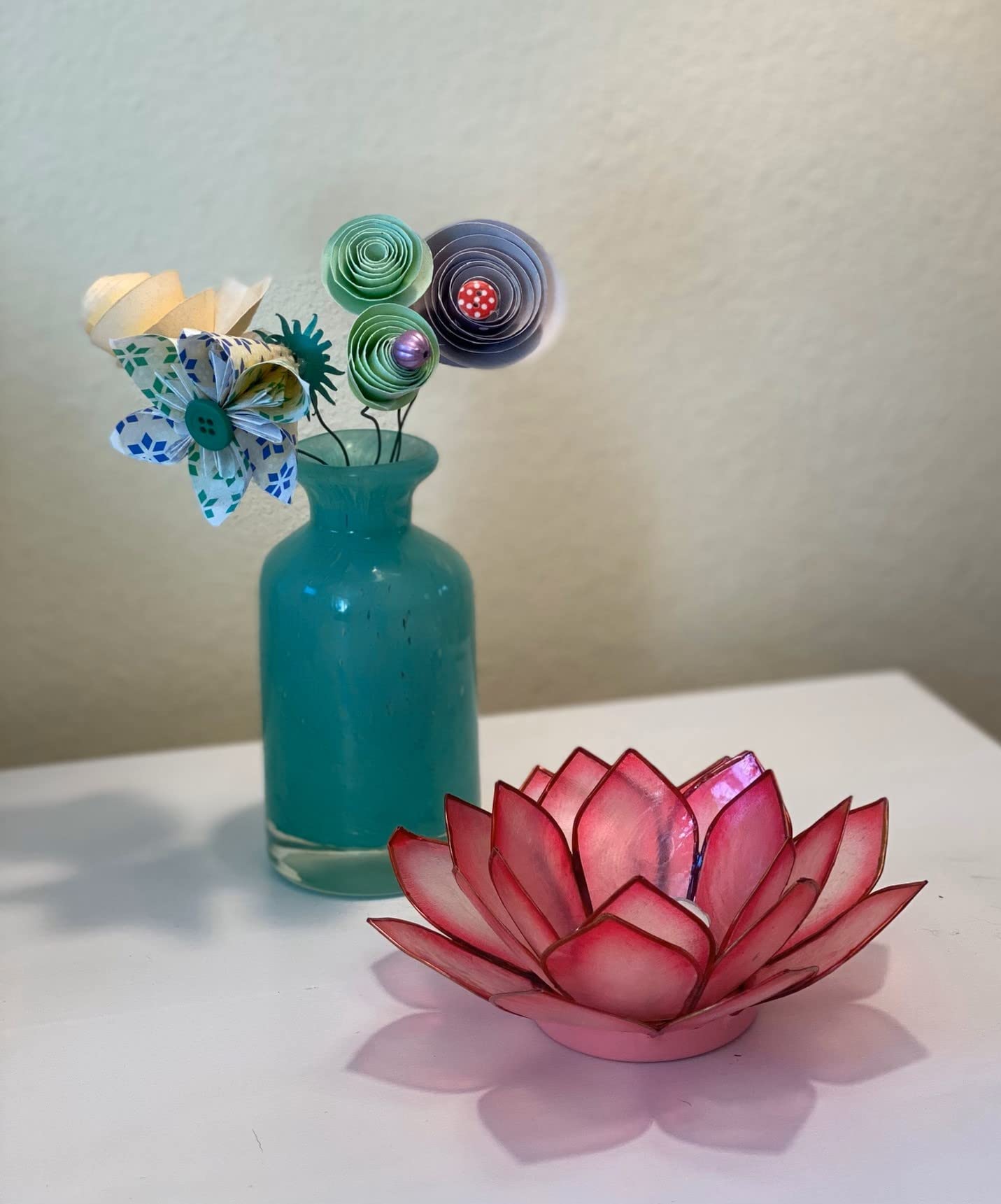 Om Gallery Capiz Shell Lotus Flower Decor Tealight Candle Holder for Serene Ambiance - Handmade Decorative Candle Holders for Meditation, Yoga, and Relaxation, Flamingo
