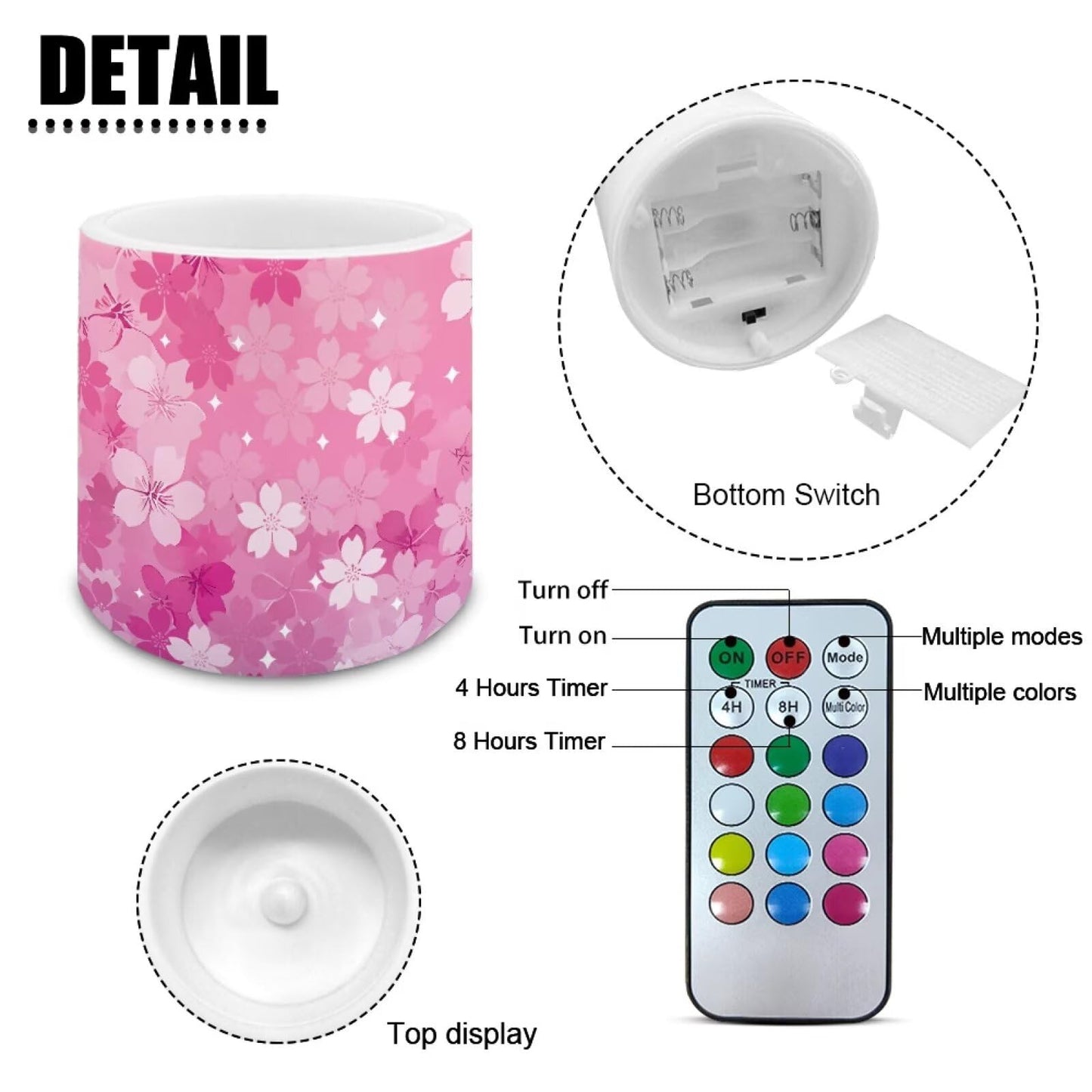 Cozeyat Pink Blossom Flameless Candles 4 Pack Battery Operated with Remote Control Timer LED Pillar Candles Waterproof for Indoor Outdoor