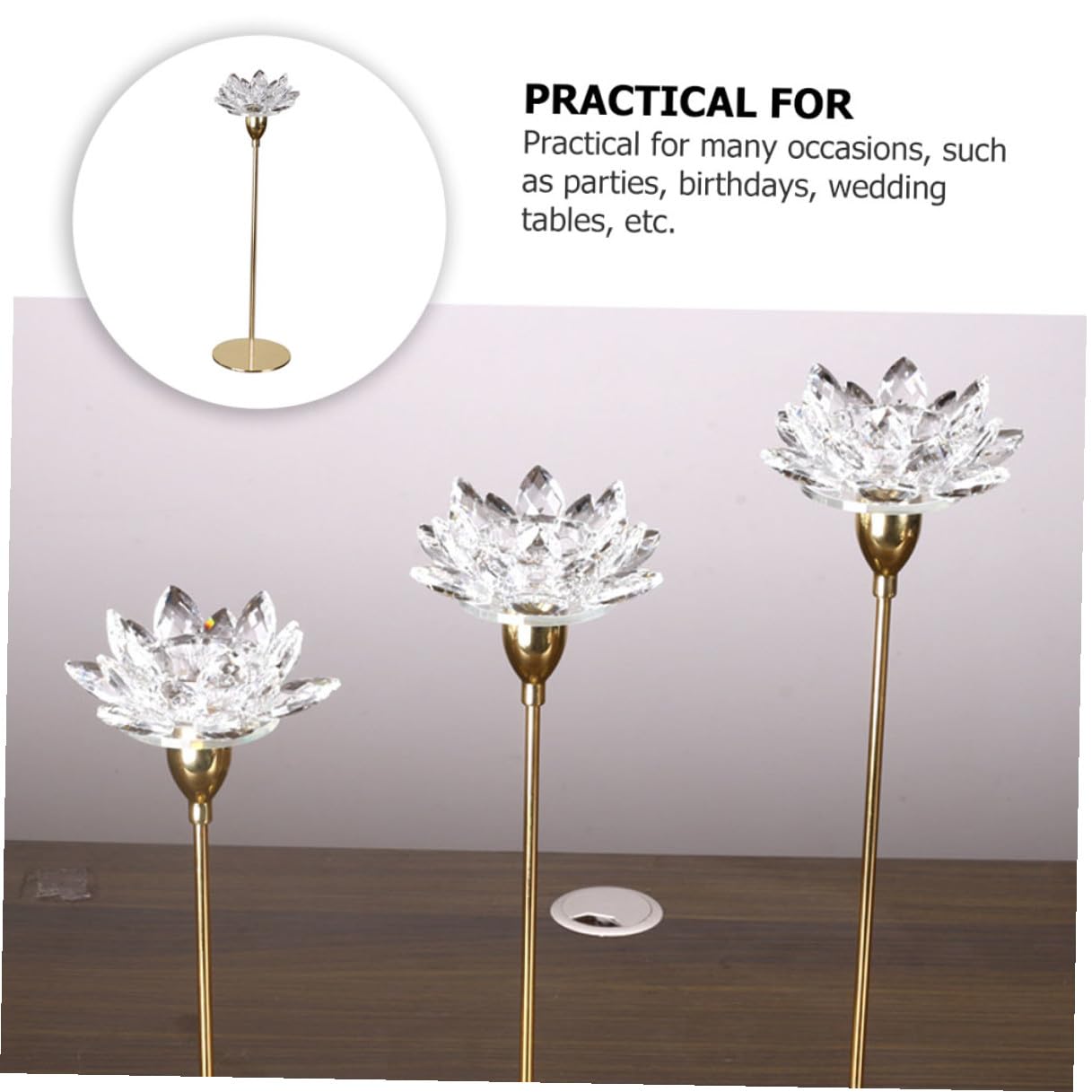 SUPVOX Metal Candlestick Holder Small Crystal Lotus Design, Romantic Wedding Candle Stand Ornament for Dining Room Decor