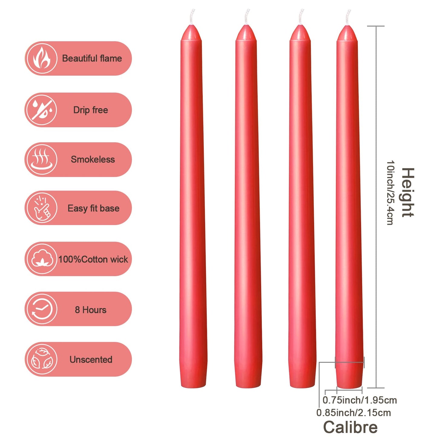 Everymoment Red Taper Candles - 4 Pack 10 Inch Candlesticks - Dripless & Smokeless for 8 Hours - Unscented Paraffin Wax - Ideal for Valentine’s Day Christmas Wedding Halloween Holiday & Home Decor
