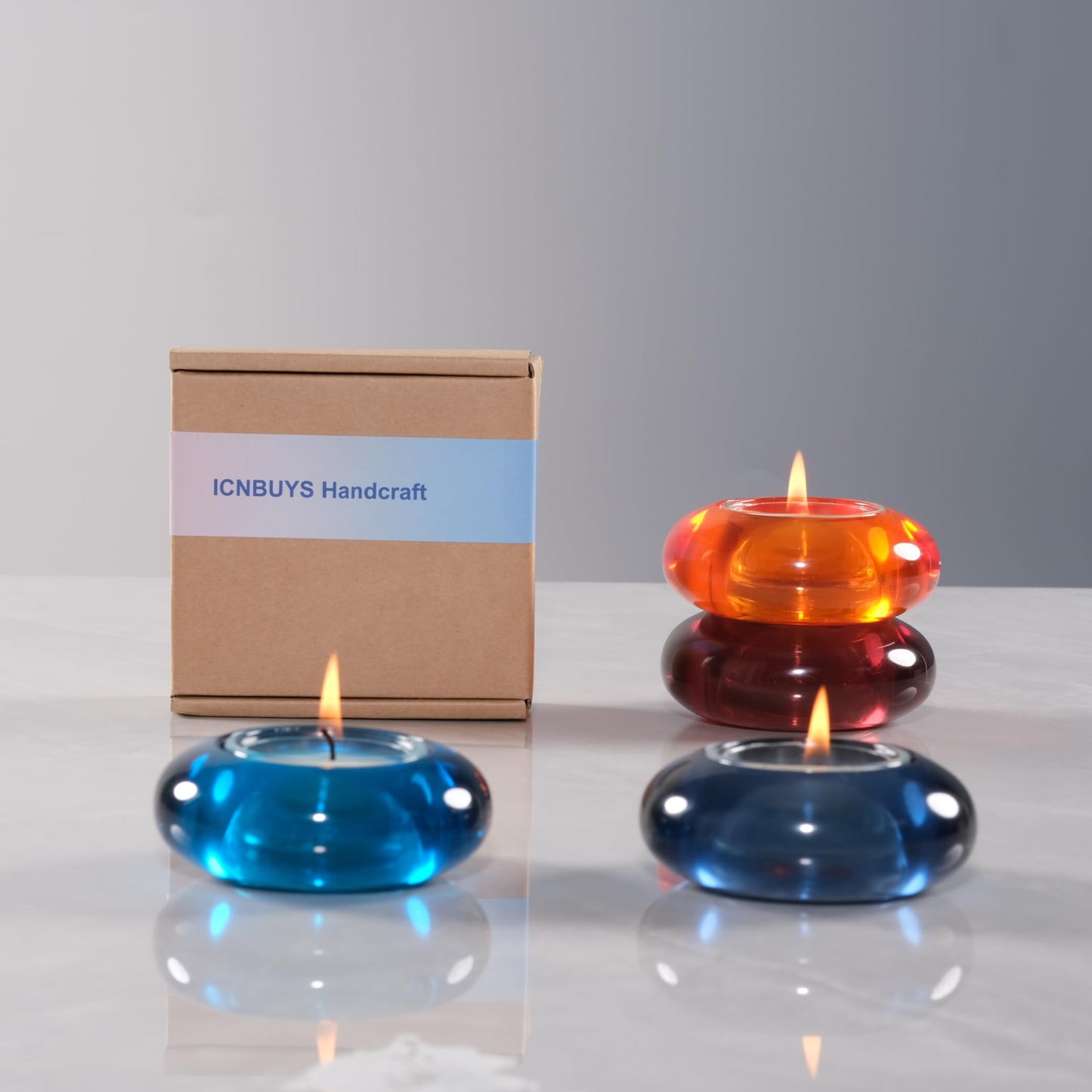 ICNBUYS Handmade Decorative Pebble Tealight Candle Holder Set of 2 - Handcrafted Home Decor Accent for Calming Earthy Aesthetic Blue Diameter 3 inches - Resin