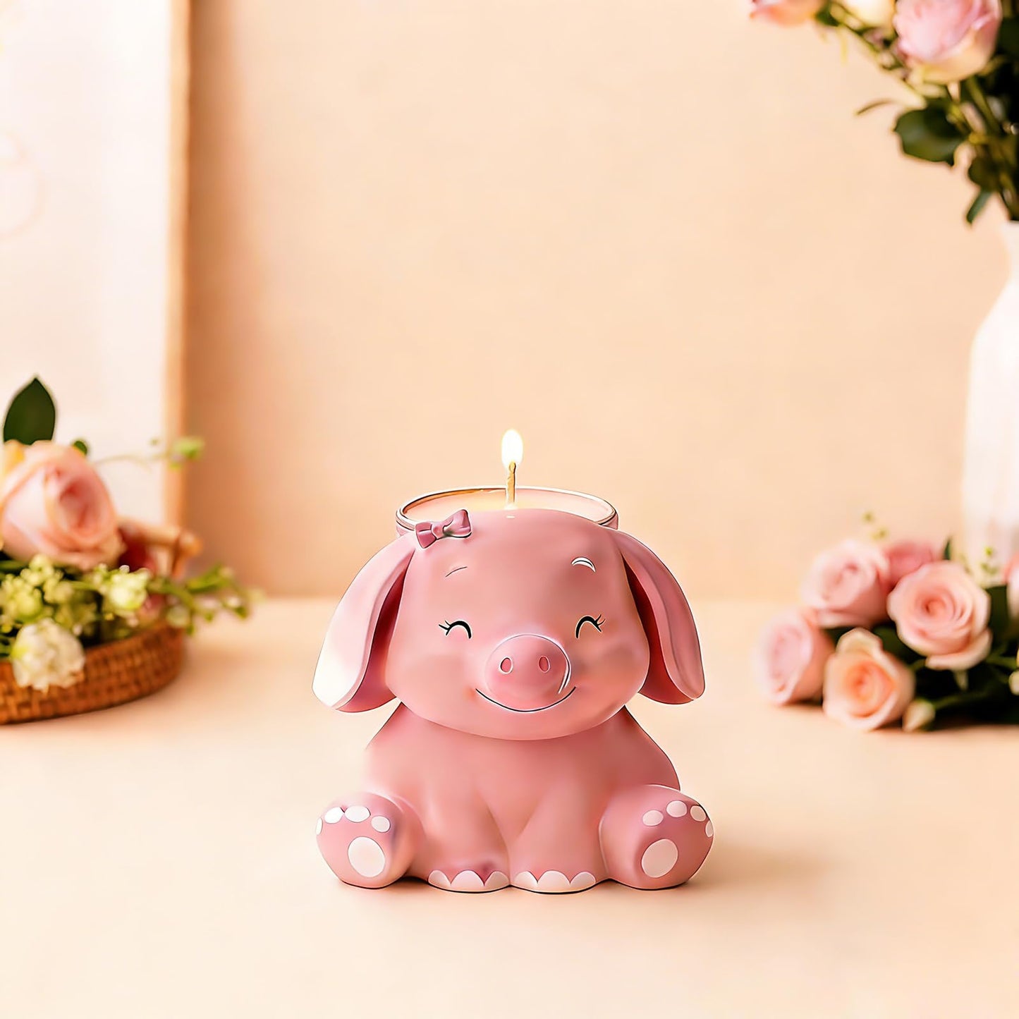 Pink Piggy Candle Jar Resin Mold, Animal Epoxy Resin Casting Silicone Mold for Craft DIY Planter Jewelry Pen Holder Flower Pot Container Mould, Perfect for Decoration Birthday Gift Garden Home